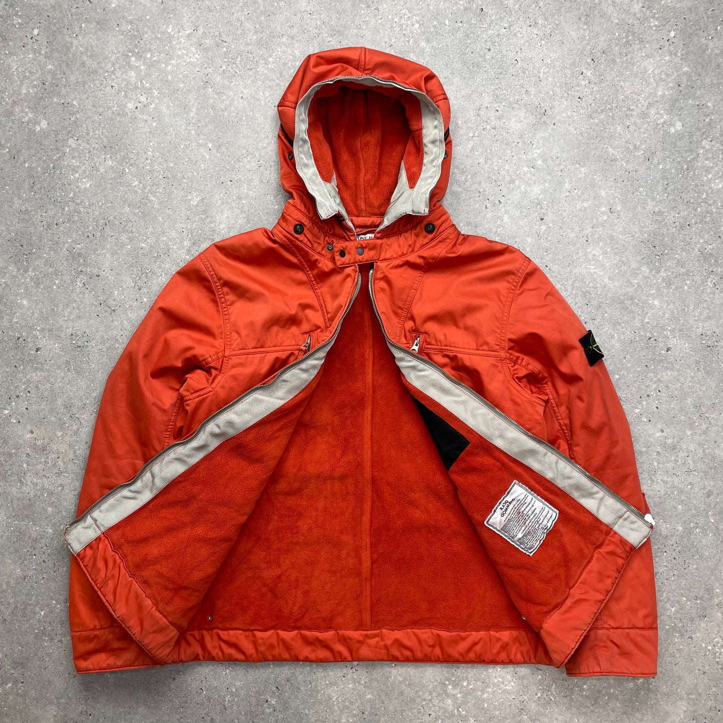 Stone Island Orange Raso Gommato Adjustable Hooded Jacket AW10
