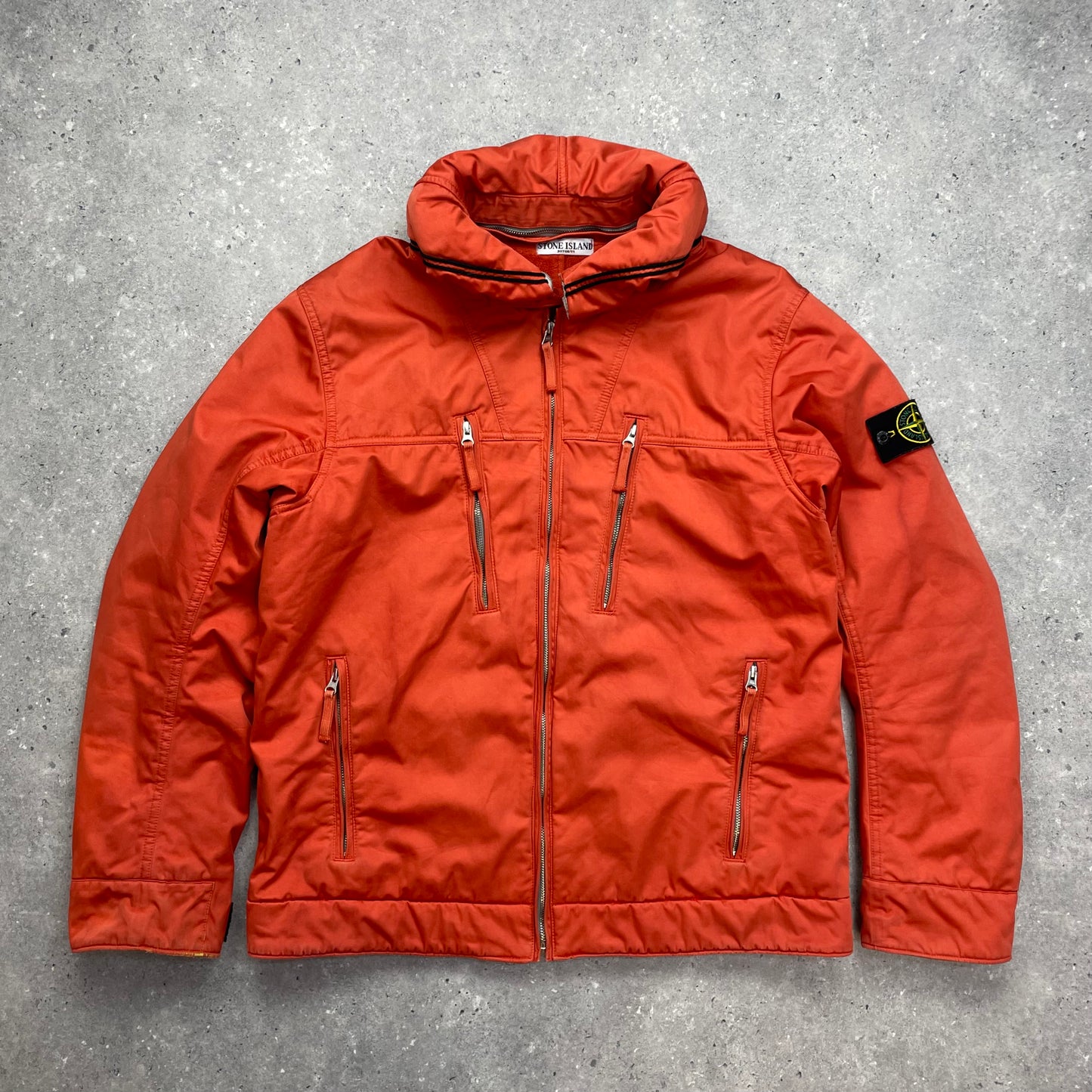 Stone Island Orange Raso Gommato Adjustable Hooded Jacket AW10