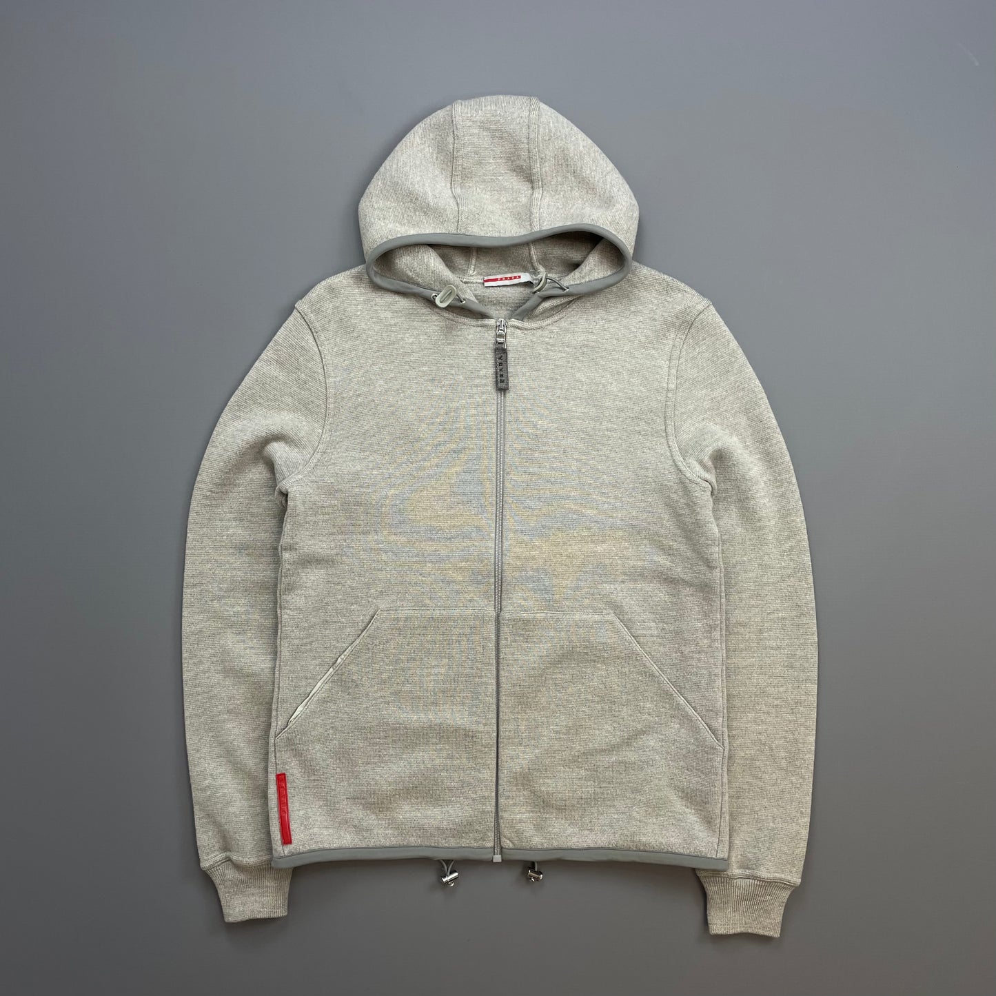 Prada Sport Grey 2006 Technical Wool Knit Spellout Zip-Through Hooded Jacket