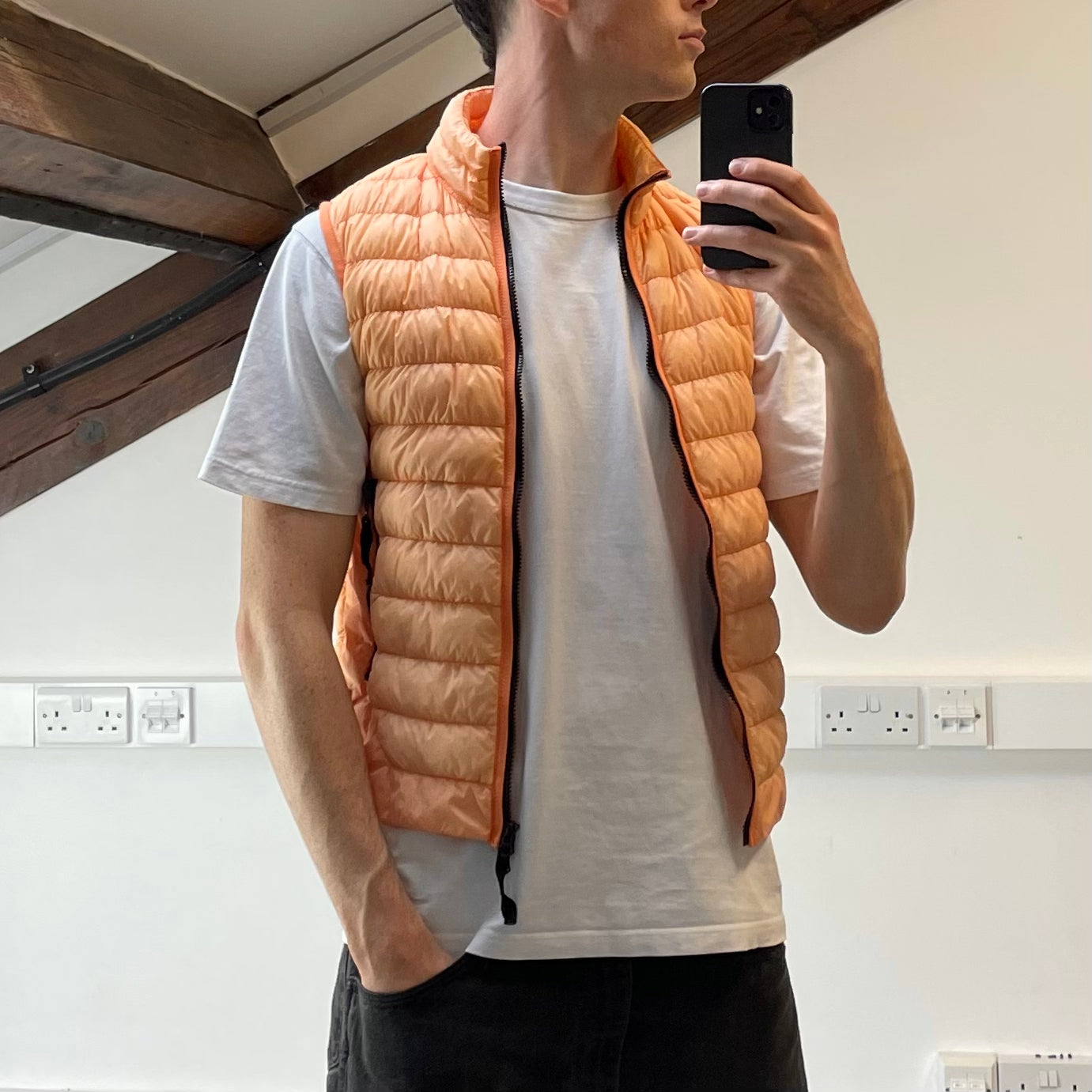 Stone Island Orange Garment Dyed Micro Yarn Down Puffer Gilet
