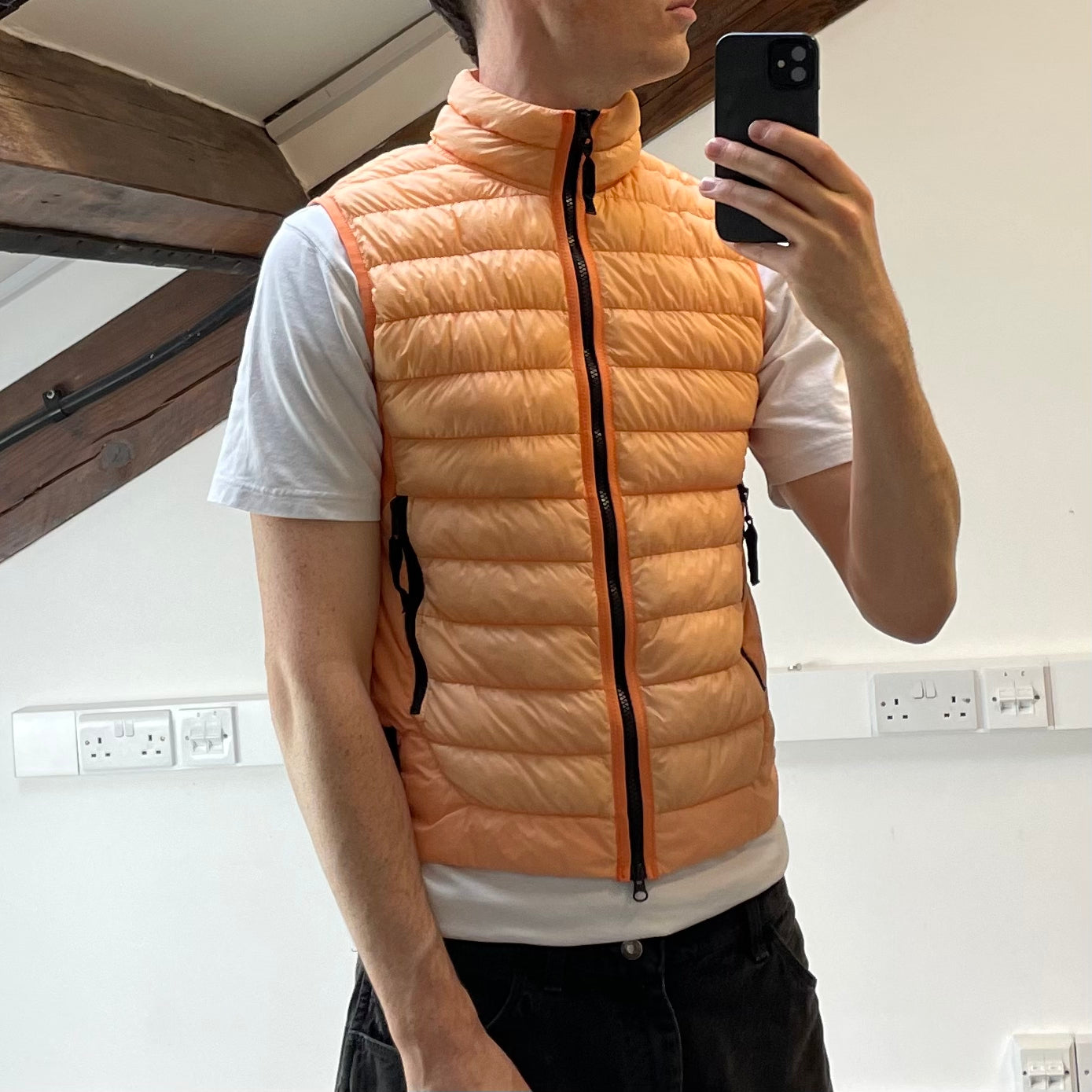 Stone Island Orange Garment Dyed Micro Yarn Down Puffer Gilet