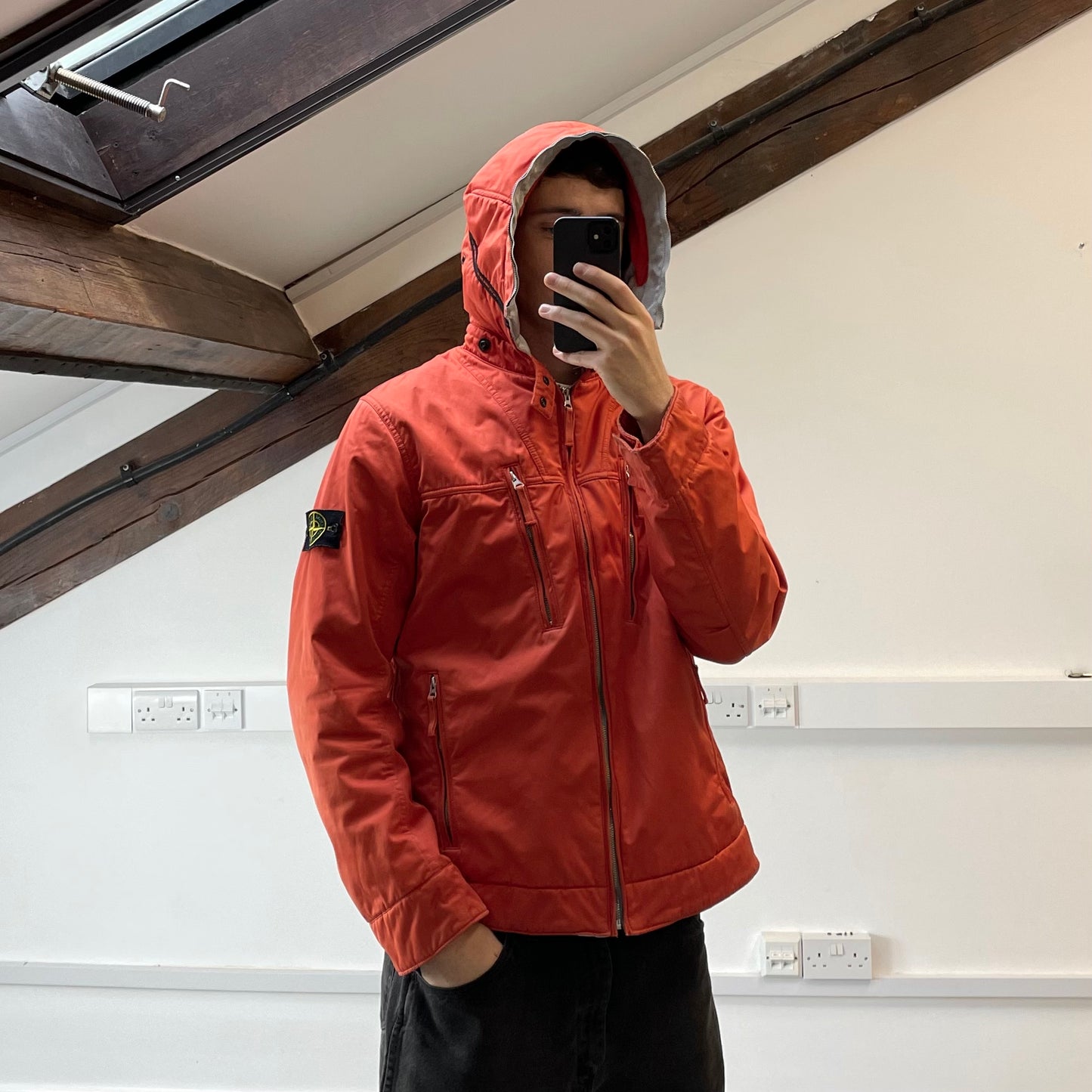Stone Island Orange Raso Gommato Adjustable Hooded Jacket AW10