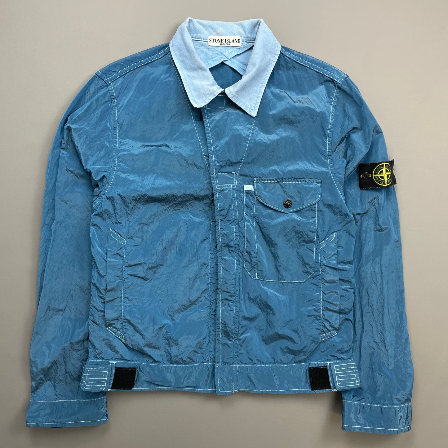 Stone Island Blue SS04 Nylon Metal Two-Tone Lightweight Trucker Jacket
