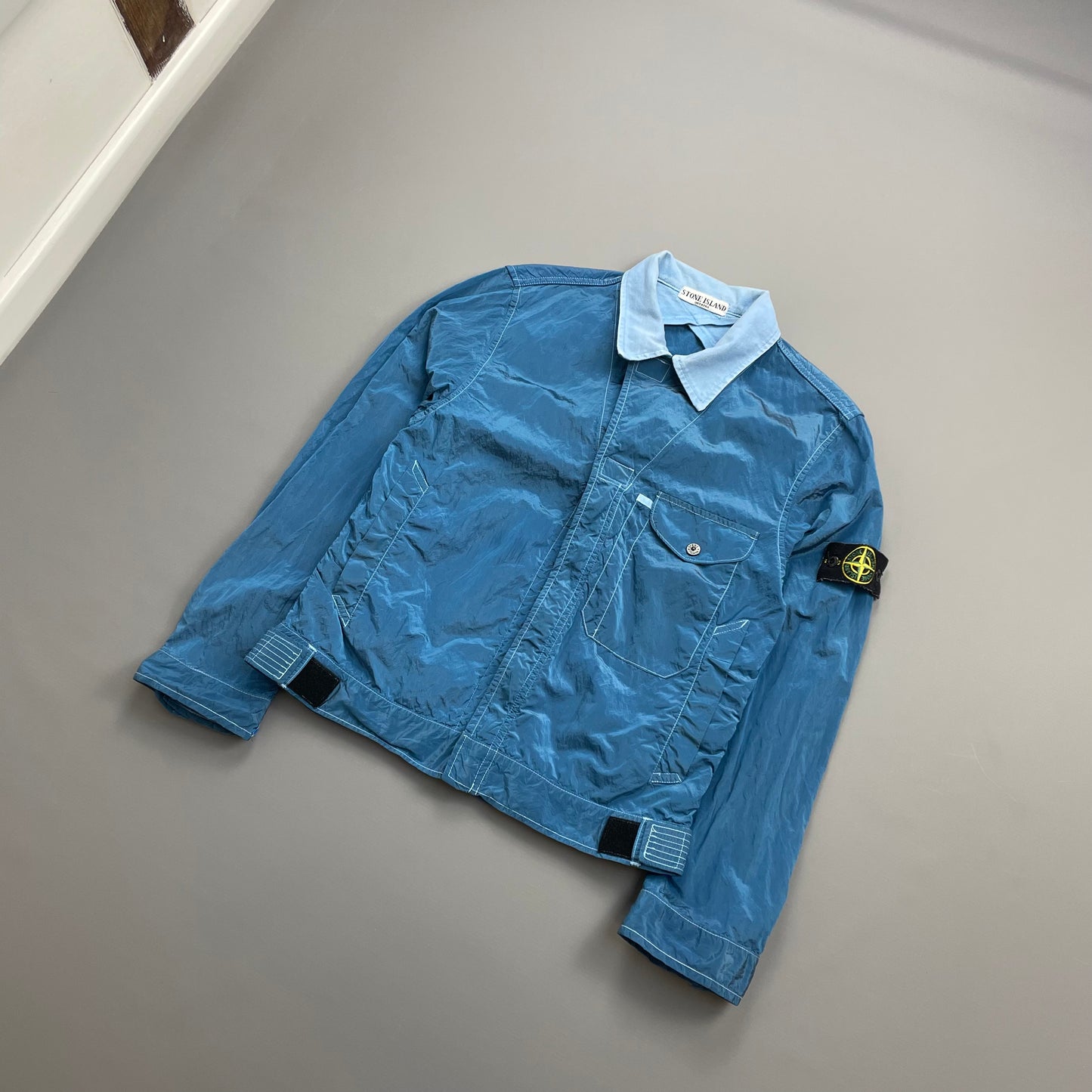 Stone Island Blue SS04 Nylon Metal Two-Tone Lightweight Trucker Jacket