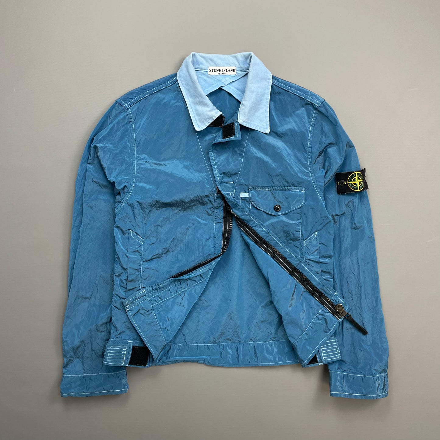 Stone Island Blue SS04 Nylon Metal Two-Tone Lightweight Trucker Jacket