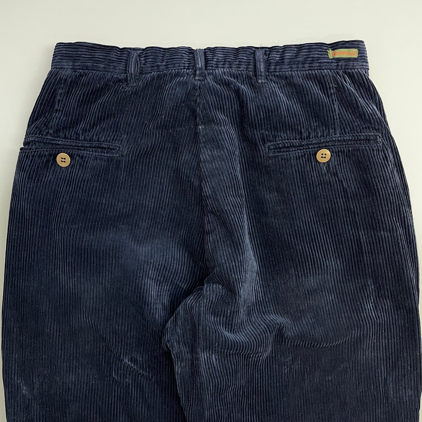 Boneville Navy 90s Pleated Thick Corduroy Trousers