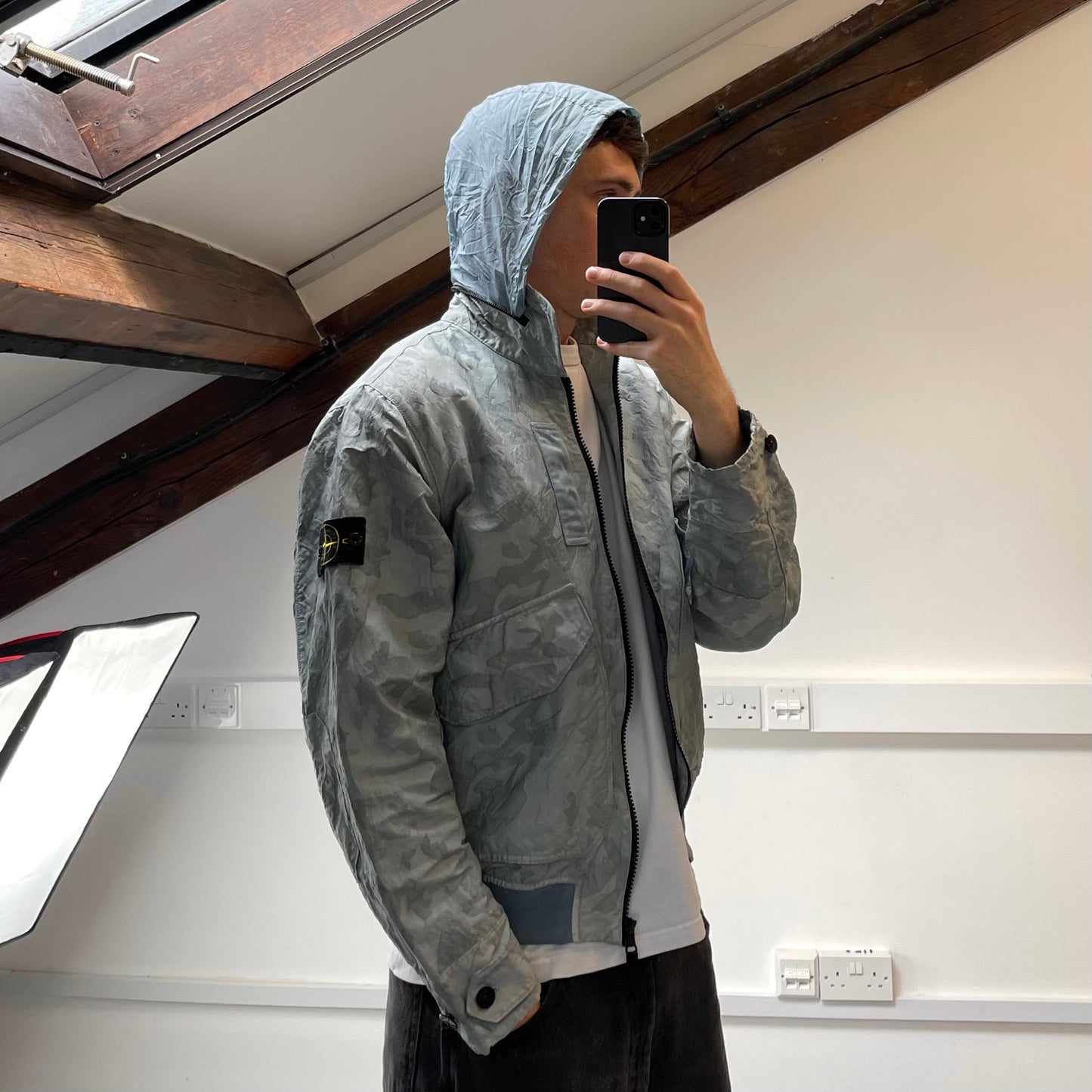 Stone Island Blue Big Loom Camo Bomber Jacket