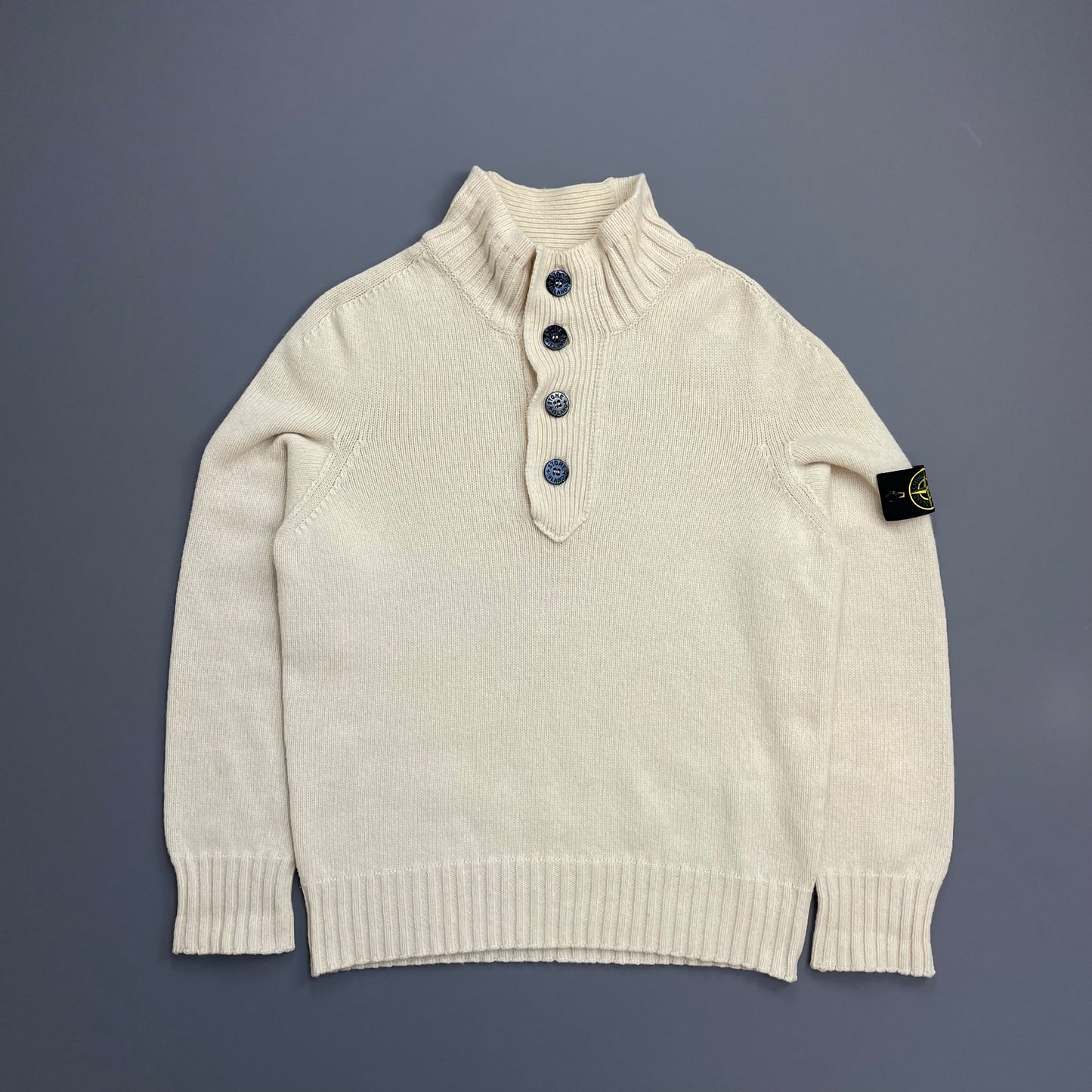 Stone Island Cream AW08 Button Collar Wool Knit Jumper