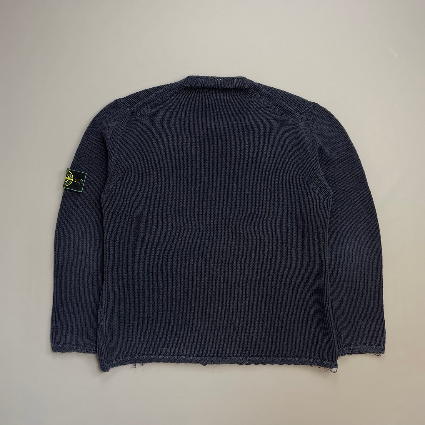 Stone Island Navy SS98 Midweight Knit Green Edge Badge Crewneck Jumper