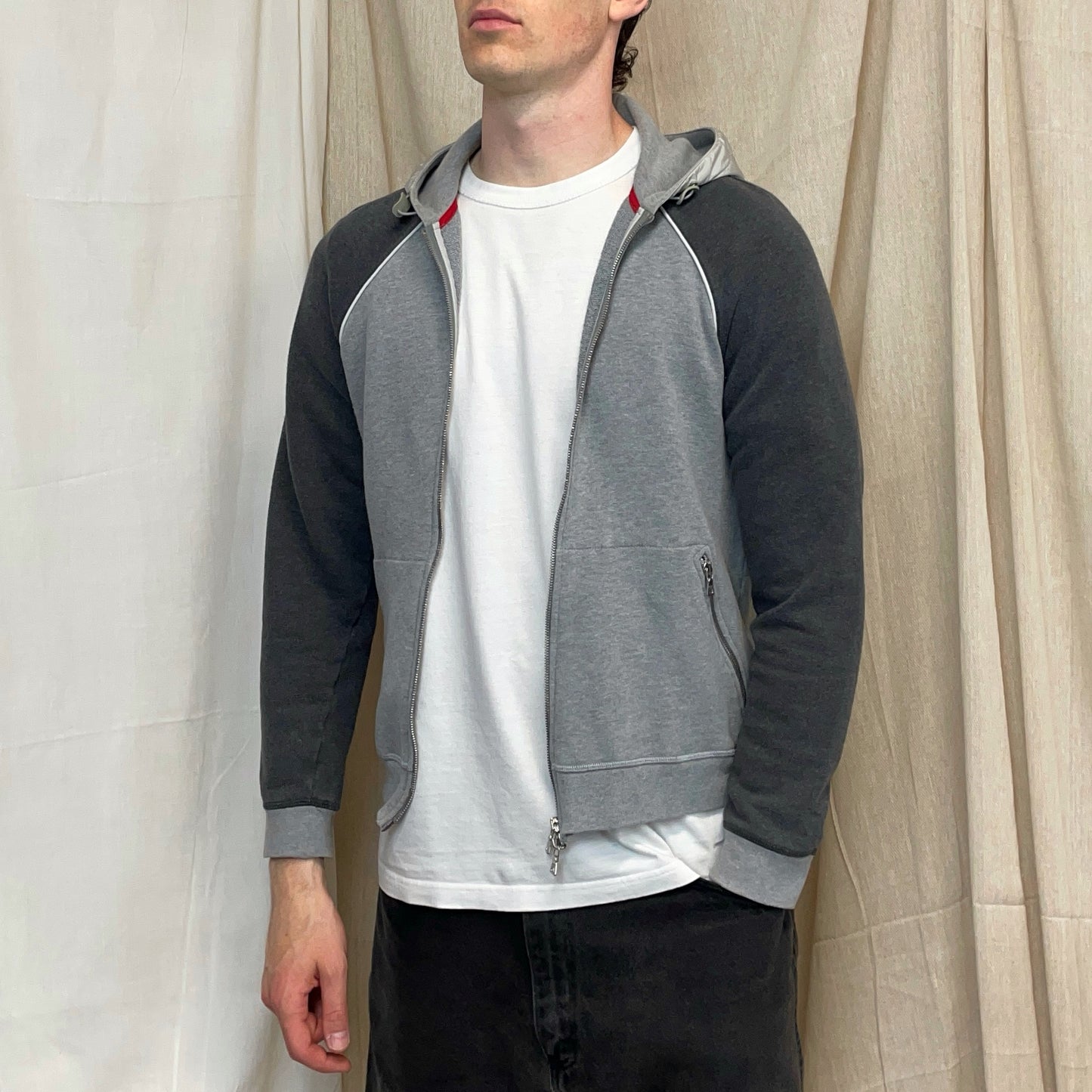 Prada Sport 00s Grey Panelled Nylon Hood Zip-Through Hoodie