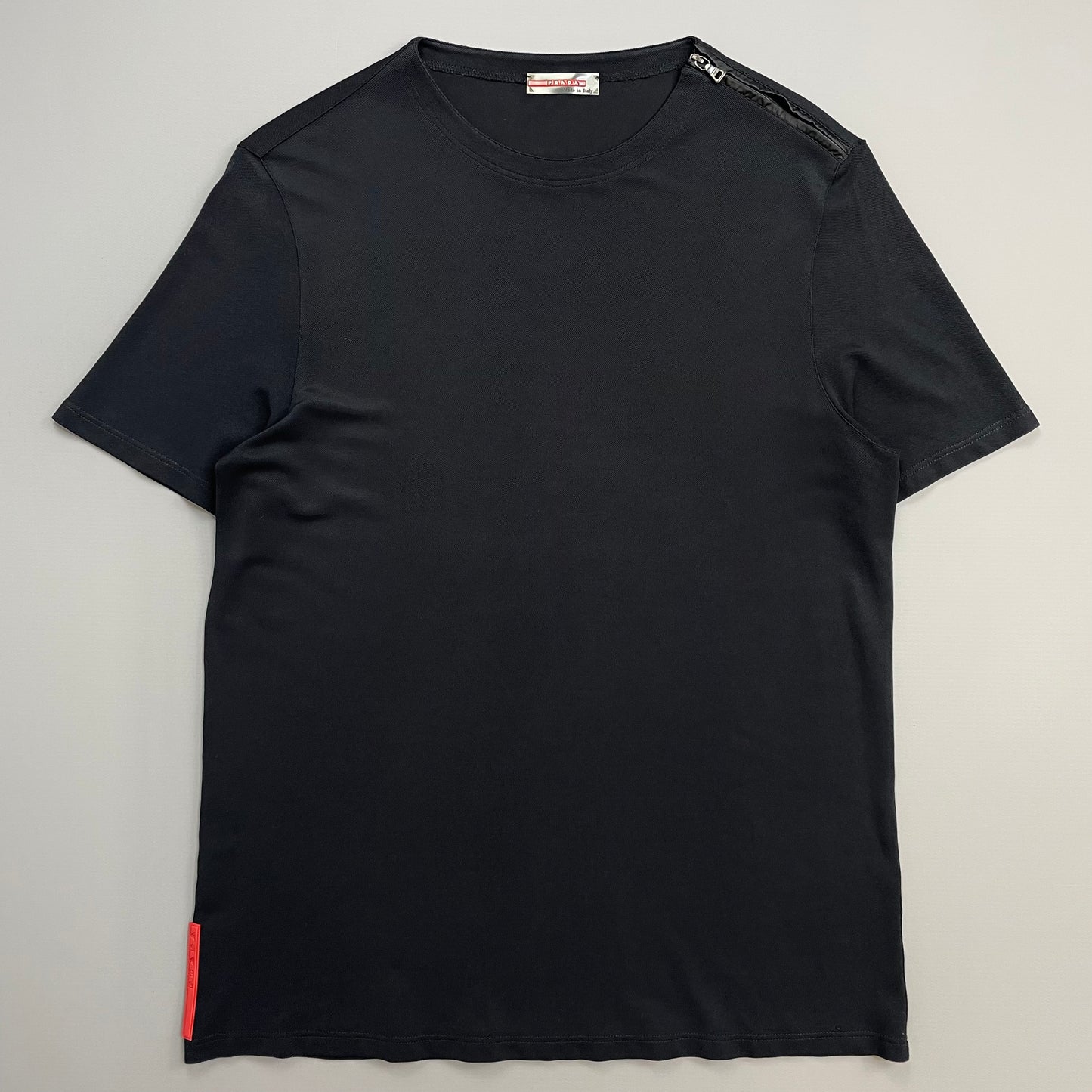 Prada Sport Navy 00s Canvas Textured Zip-Shoulder T-Shirt