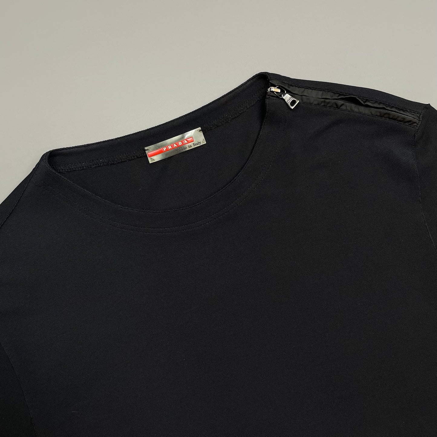 Prada Sport Navy 00s Canvas Textured Zip-Shoulder T-Shirt