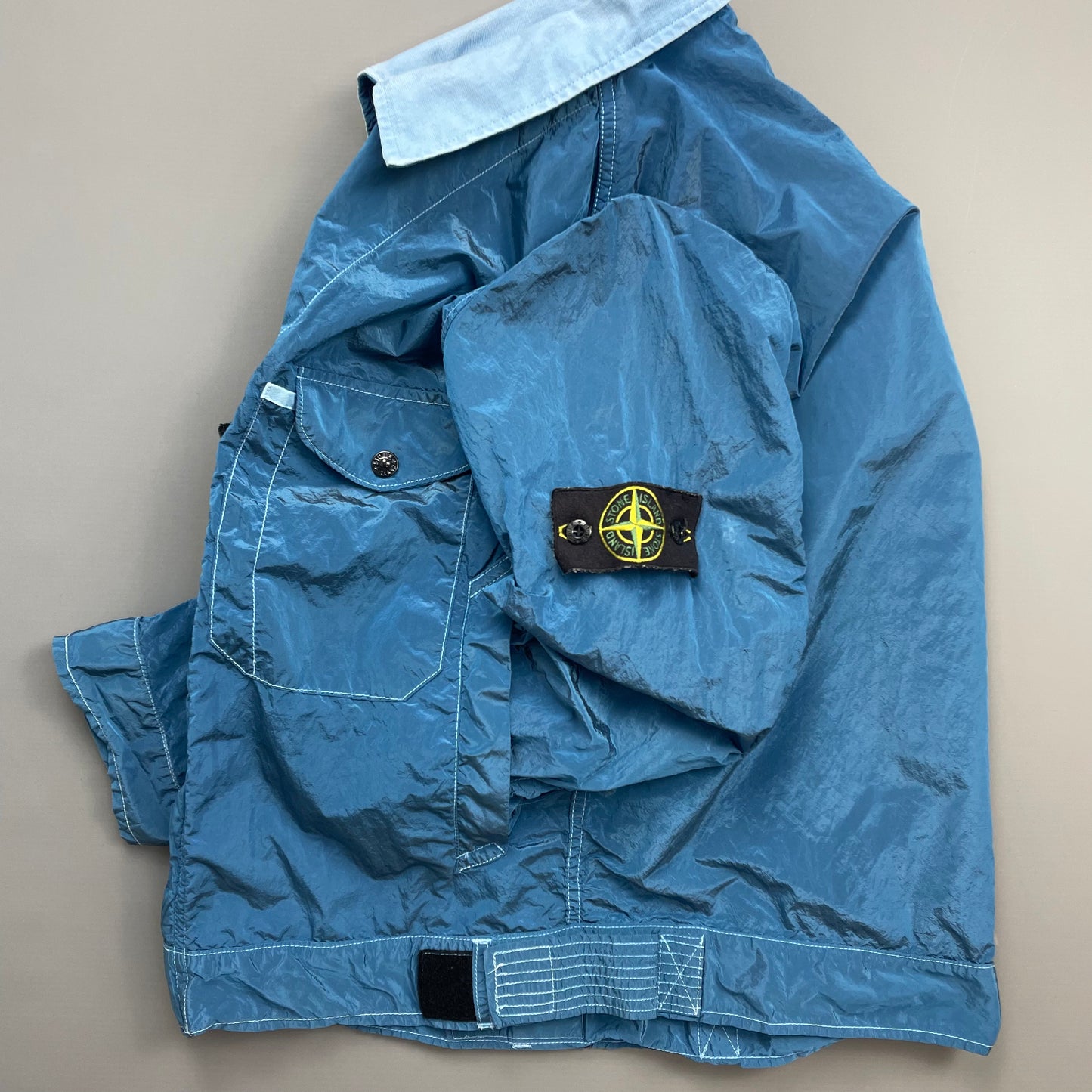 Stone Island Blue SS04 Nylon Metal Two-Tone Lightweight Trucker Jacket
