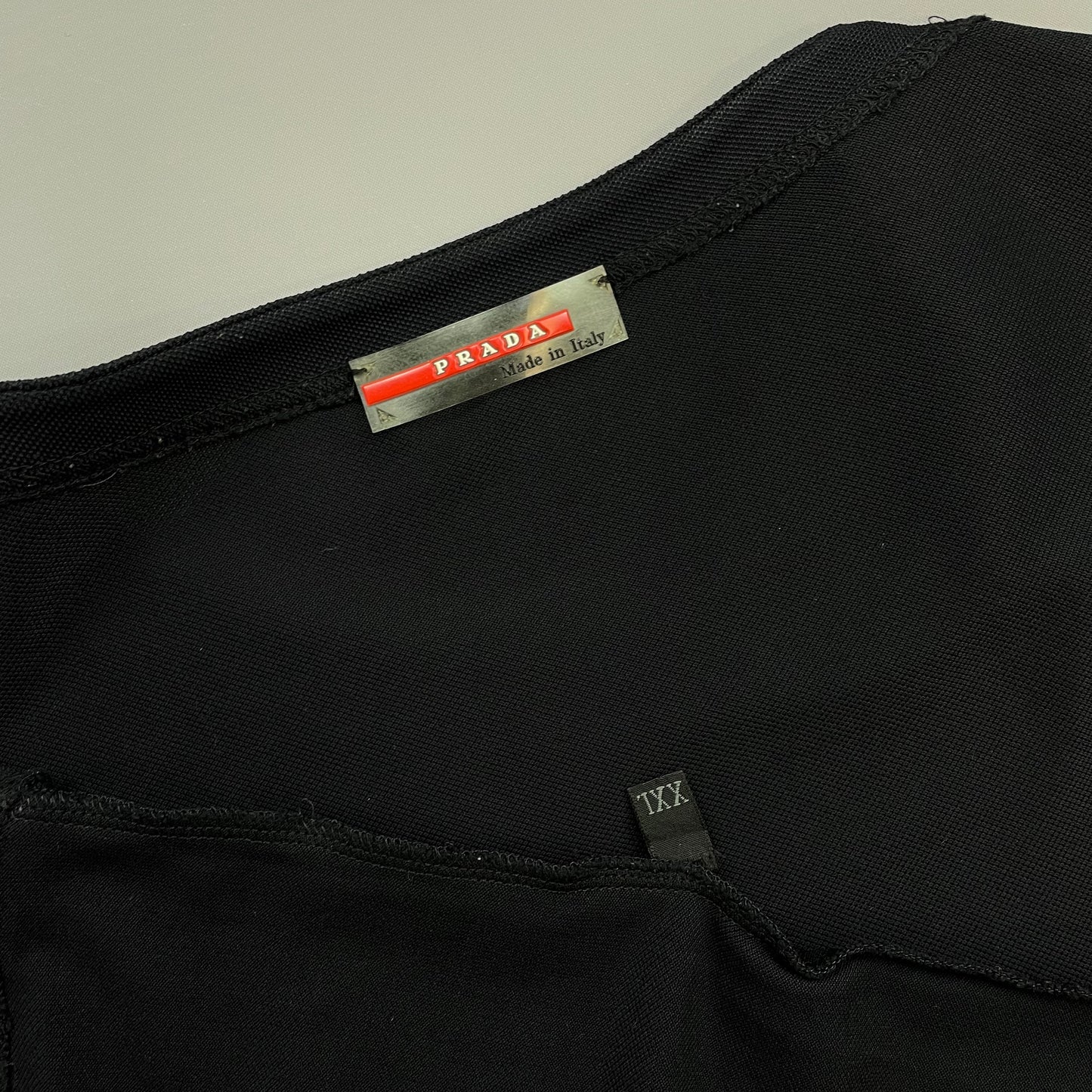 Prada Sport Navy 00s Canvas Textured Zip-Shoulder T-Shirt