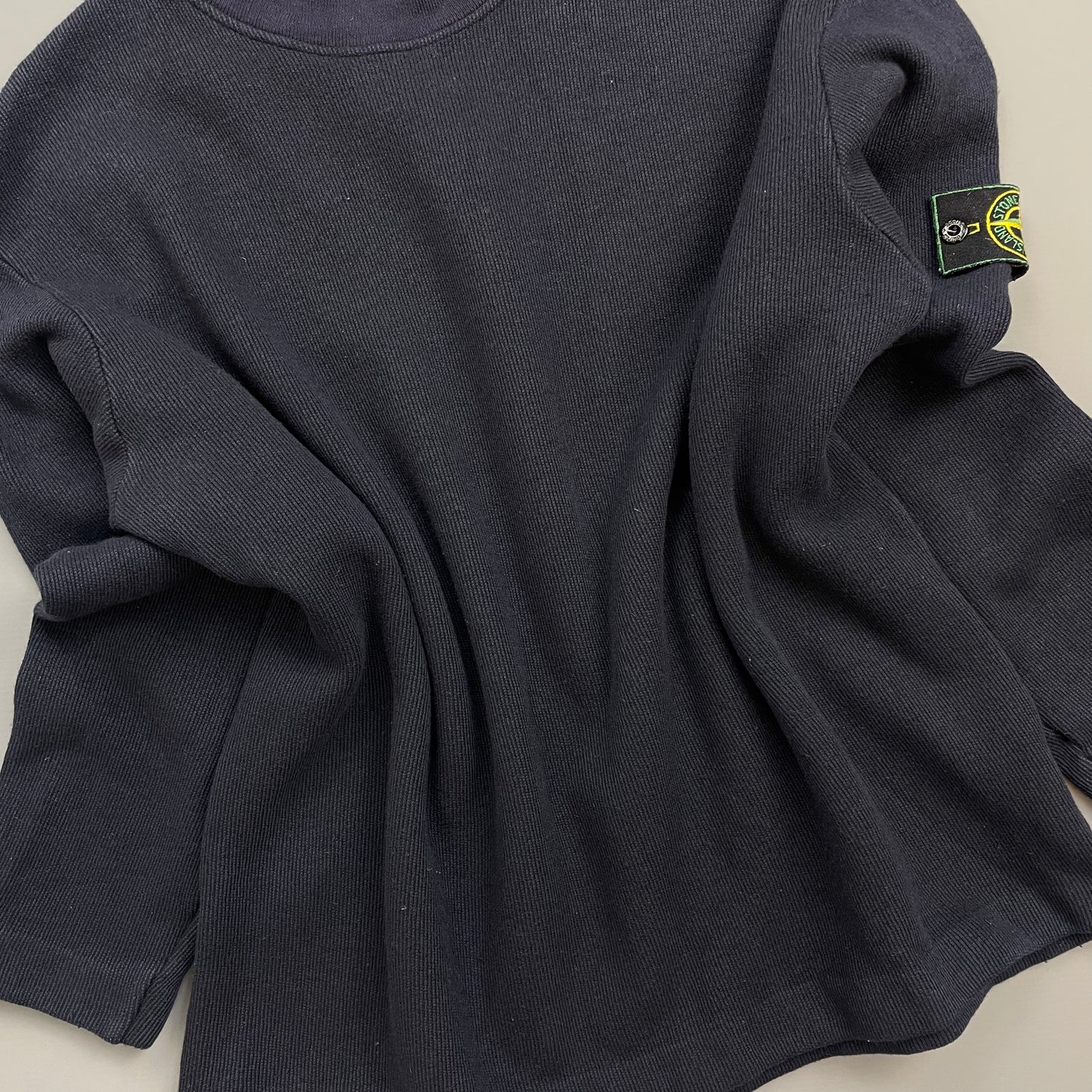 Stone Island Navy AW99 Wool Blend Fine-Rib Mockneck Green Edge Badge Jumper