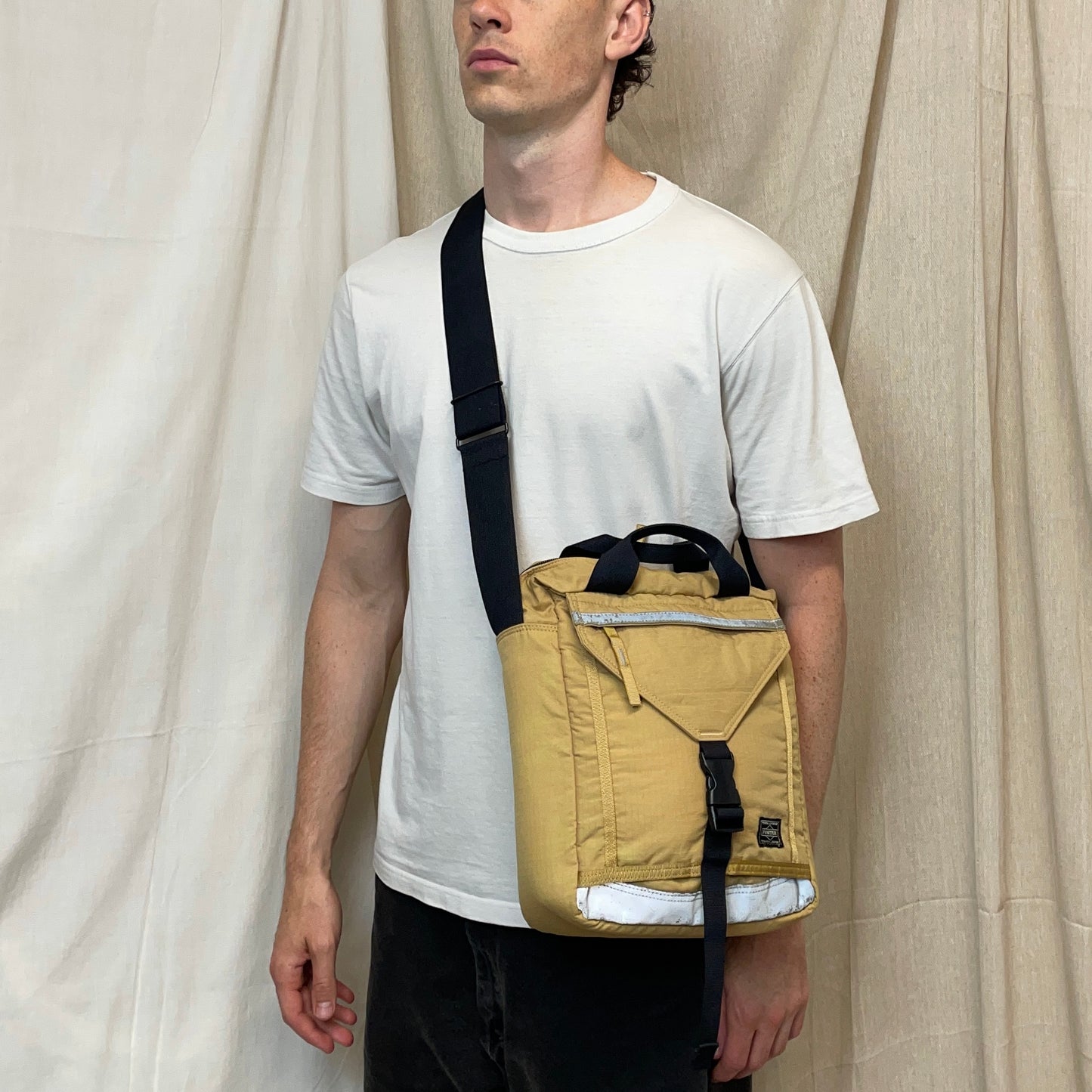 Porter Yoshida & Co. Yellow Nylon Canvas 3M Reflective Crossbody Satchel Day Bag
