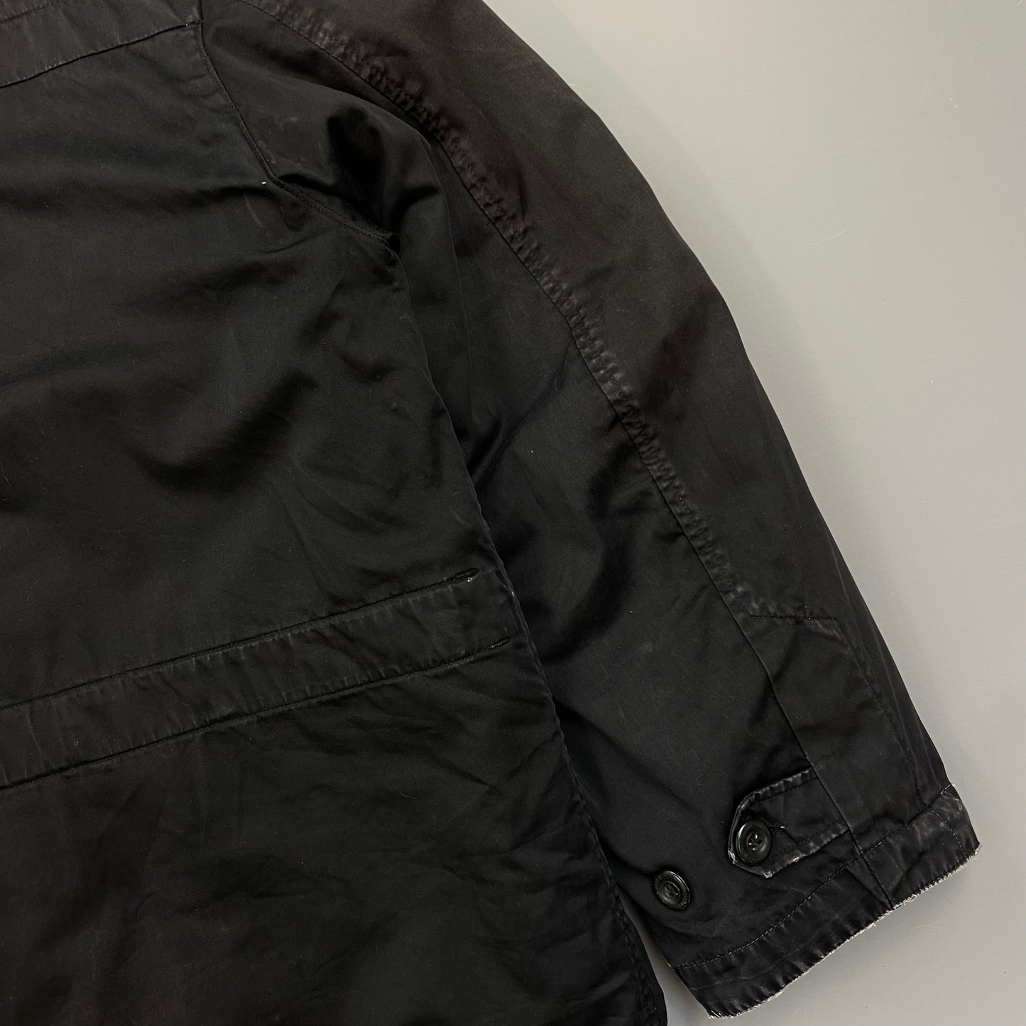 Stone Island Black AW99 Raso Gommato Dual-Layer Dutch Rope Nylon Padded Liner Overcoat