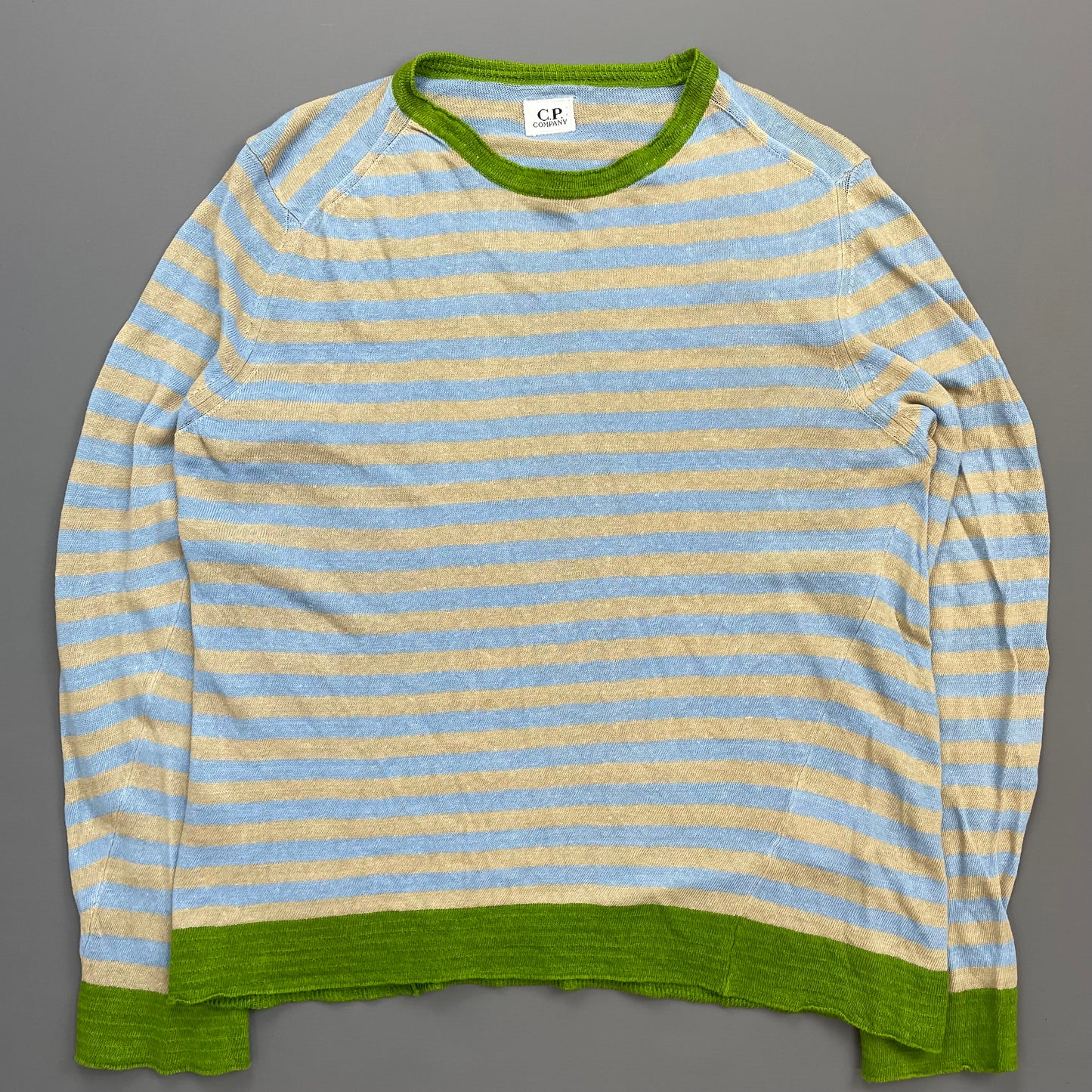C.P. Company Blue/Beige SS06 Lino Flax Striped Lightweight Crewneck Jumper