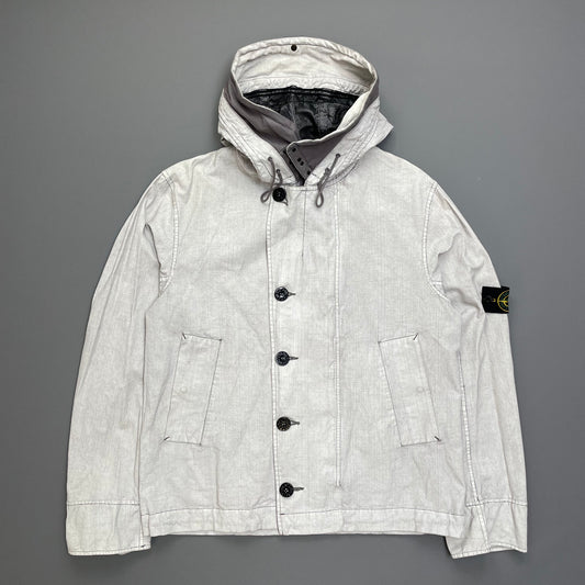 Stone Island White Cotton Spalmatura Hooded Jacket SS07