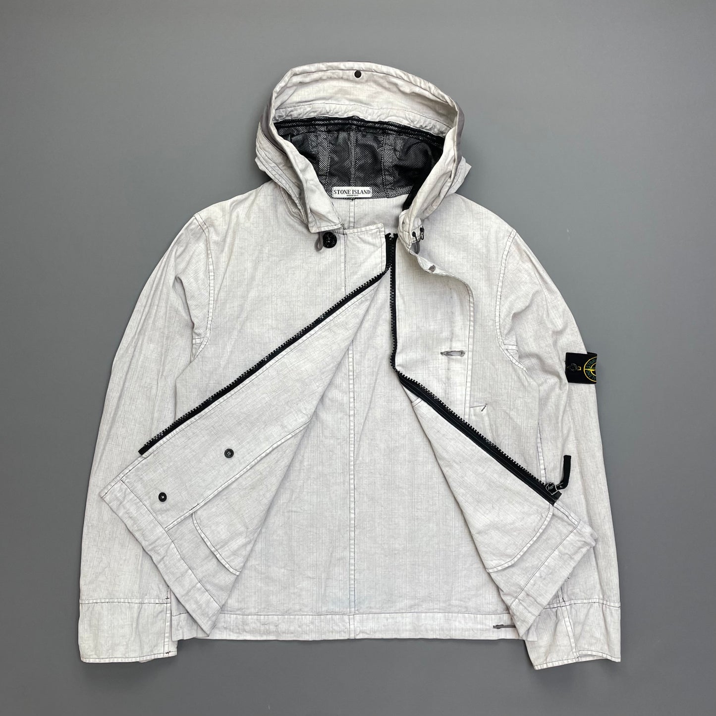 Stone Island White Cotton Spalmatura Hooded Jacket SS07
