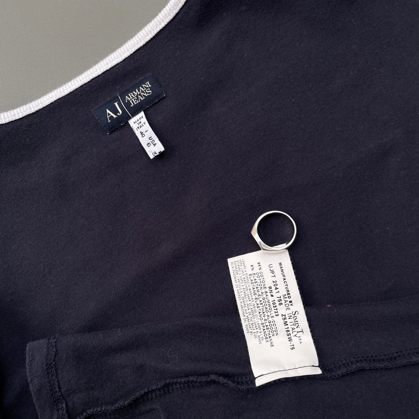 Armani Jeans Navy 00s Women's Keyhole T-Shirt