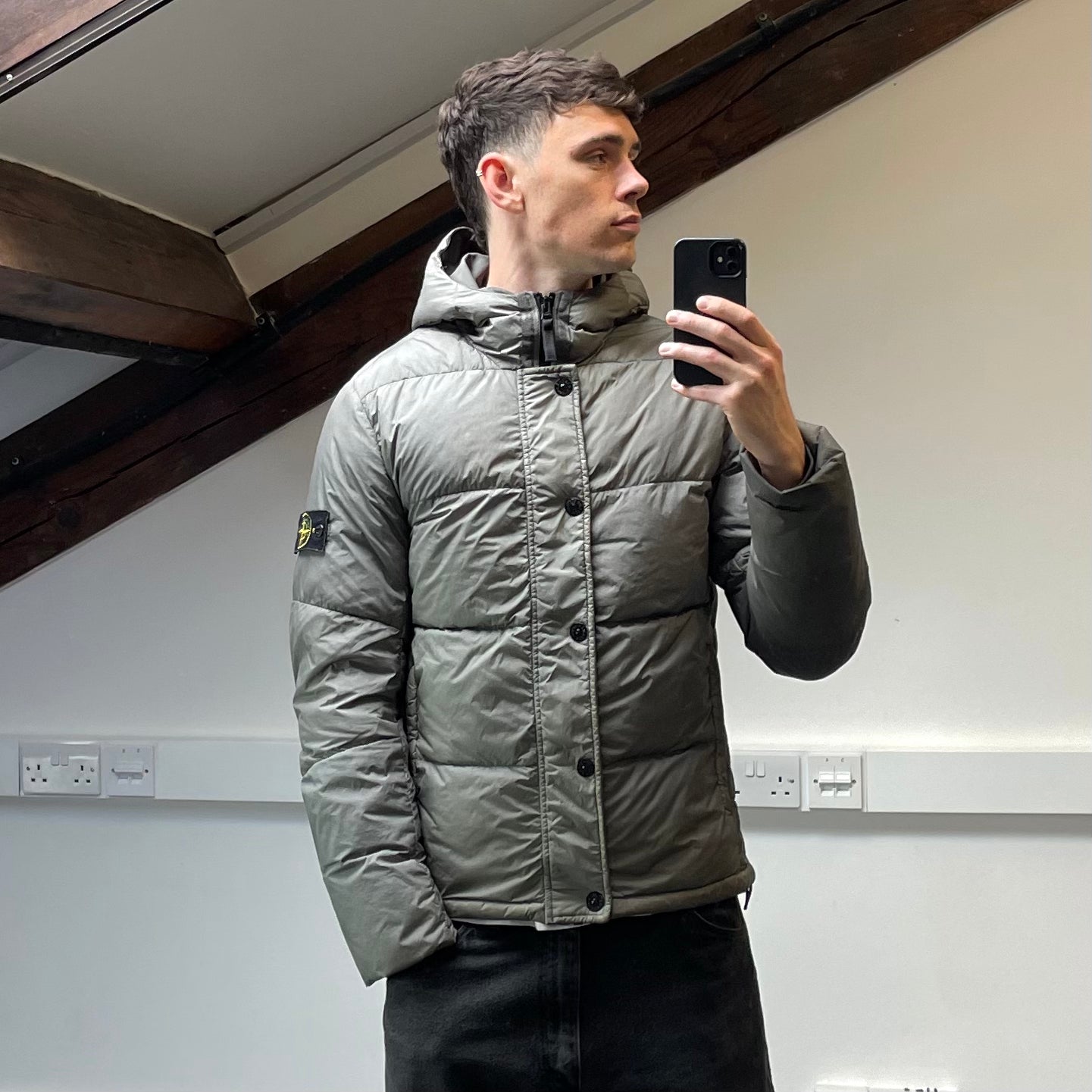 Stone Island Grey Garment Dyed Crinkle Reps NY Down Hooded Puffer Jacket AW15