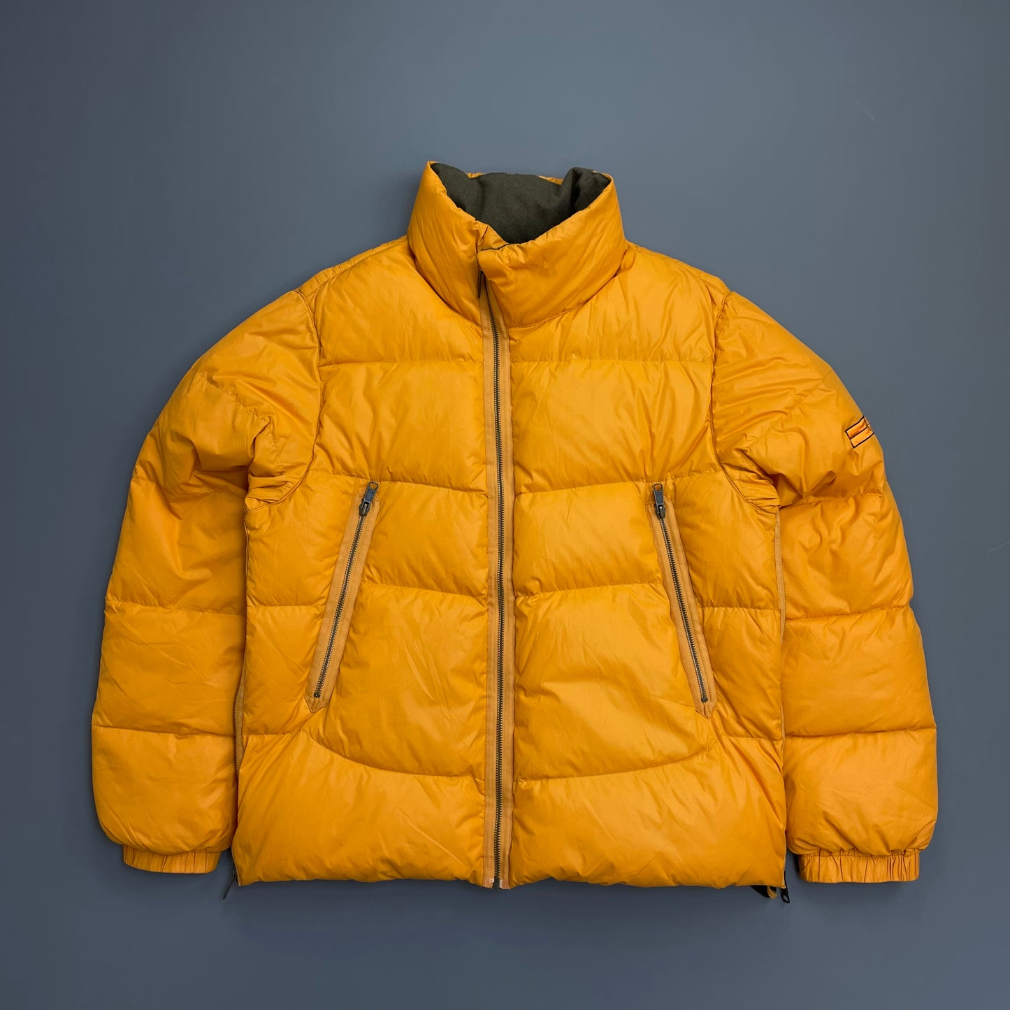 Stone Island Denims Orange AW07 Goose Down Nylon Asymmetrical Zip Detailed Puffer Jacket
