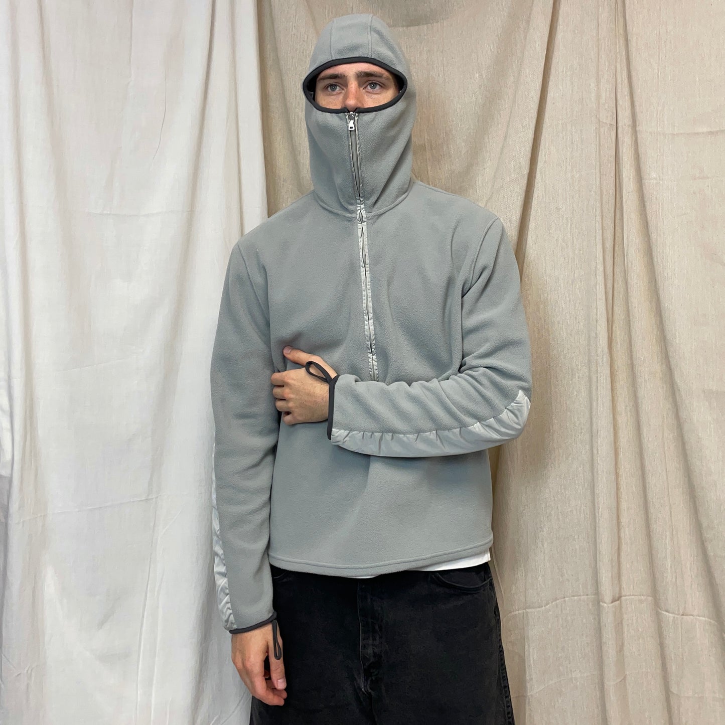 Prada Sport Light Blue/Grey 00s Nylon Panelled Ninja Balaclava Fleece