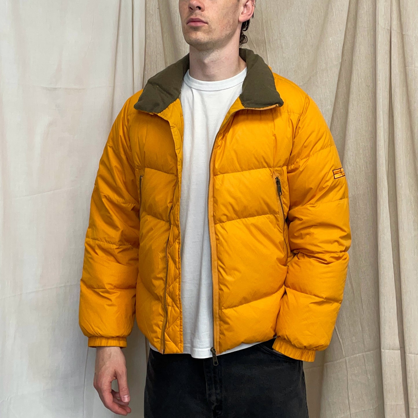 Stone Island Denims Orange AW07 Goose Down Nylon Asymmetrical Zip Detailed Puffer Jacket