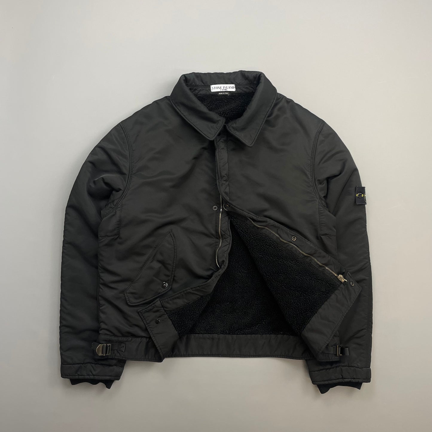 Stone Island Black AW08 Fleece-Lined Harrington Buckle Bomber Jacket