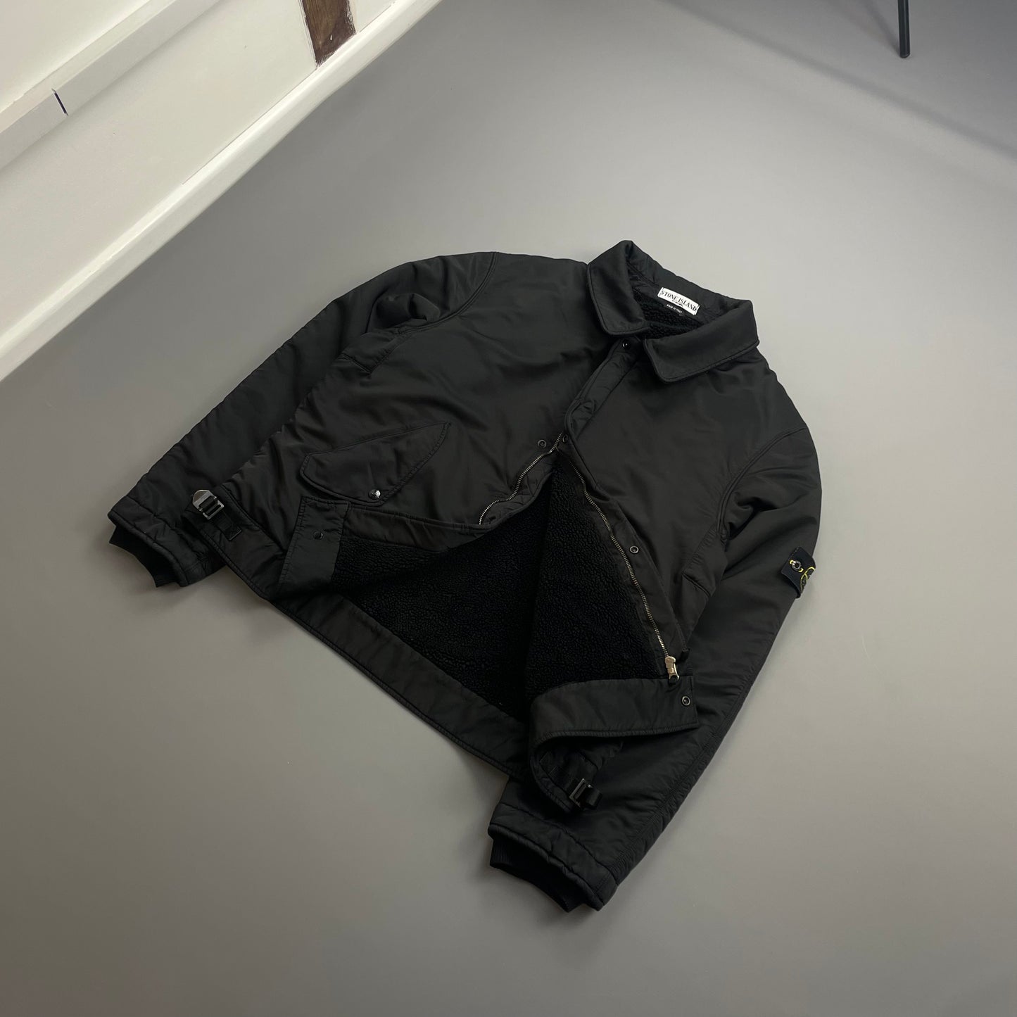Stone Island Black AW08 Fleece-Lined Harrington Buckle Bomber Jacket