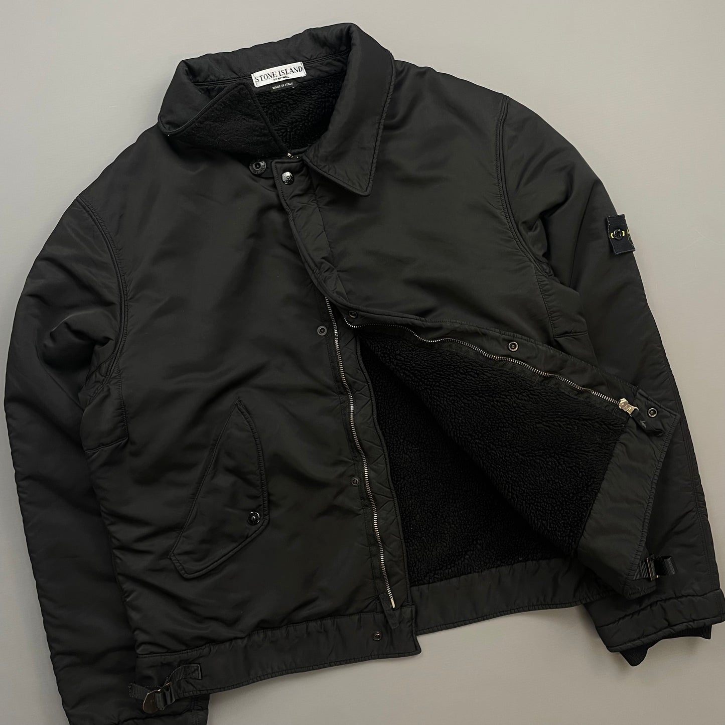 Stone Island Black AW08 Fleece-Lined Harrington Buckle Bomber Jacket