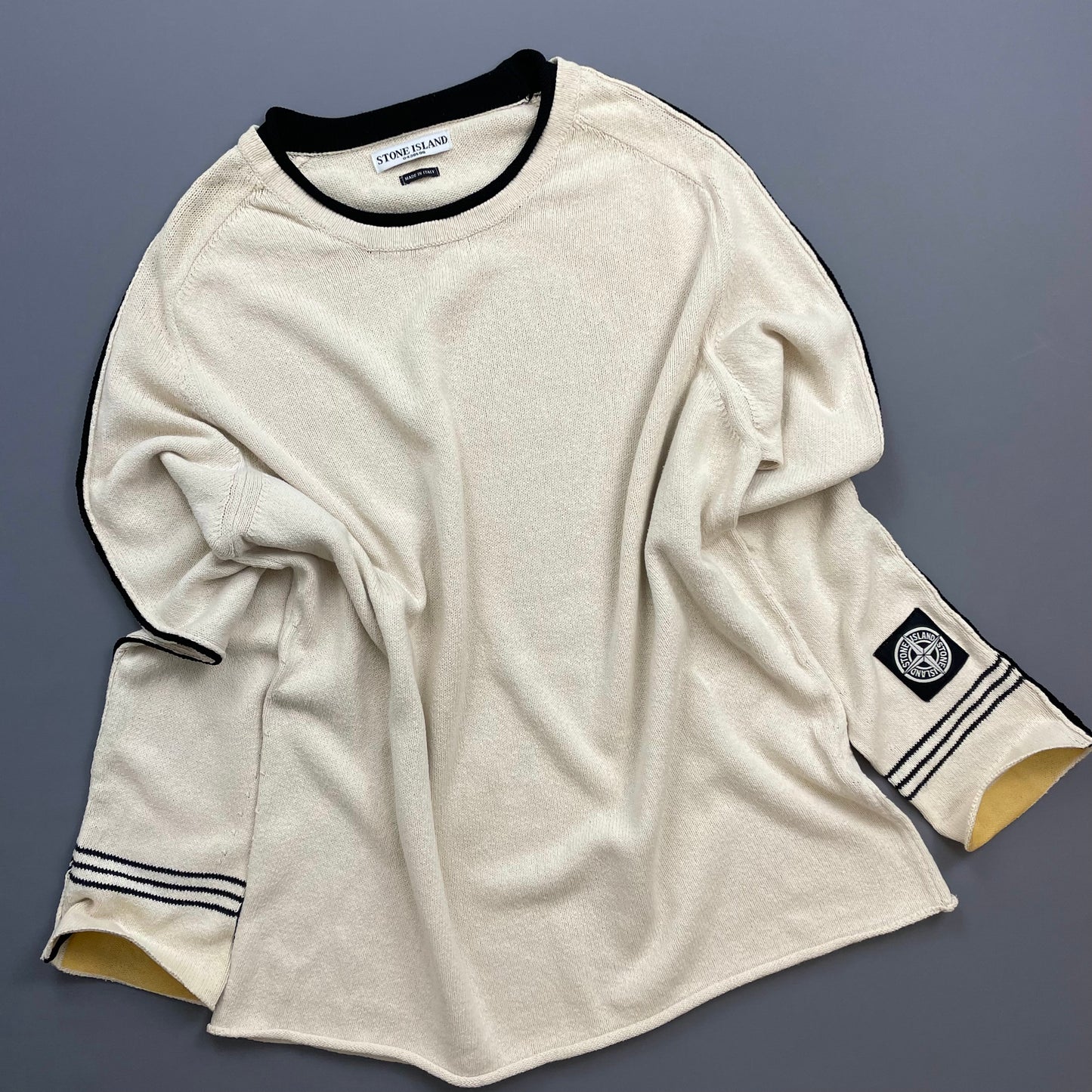 Stone Island Cream SS05 Midweight Cuff-Emblem Knit Jumper