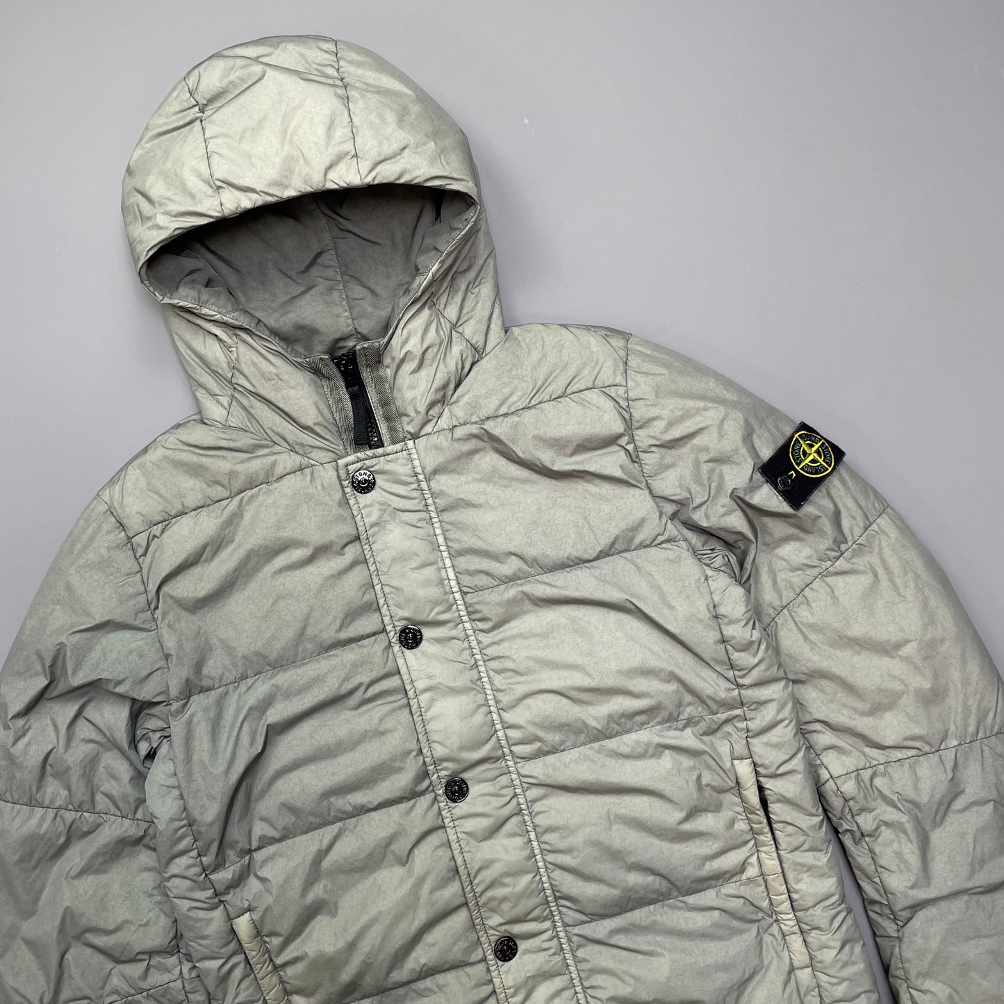 Stone Island Grey Garment Dyed Crinkle Reps NY Down Hooded Puffer Jacket AW15