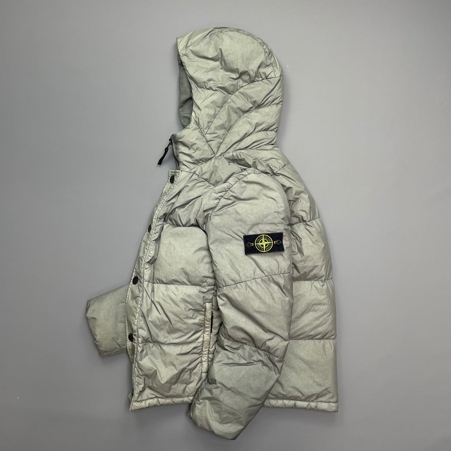 Stone Island Grey Garment Dyed Crinkle Reps NY Down Hooded Puffer Jacket AW15
