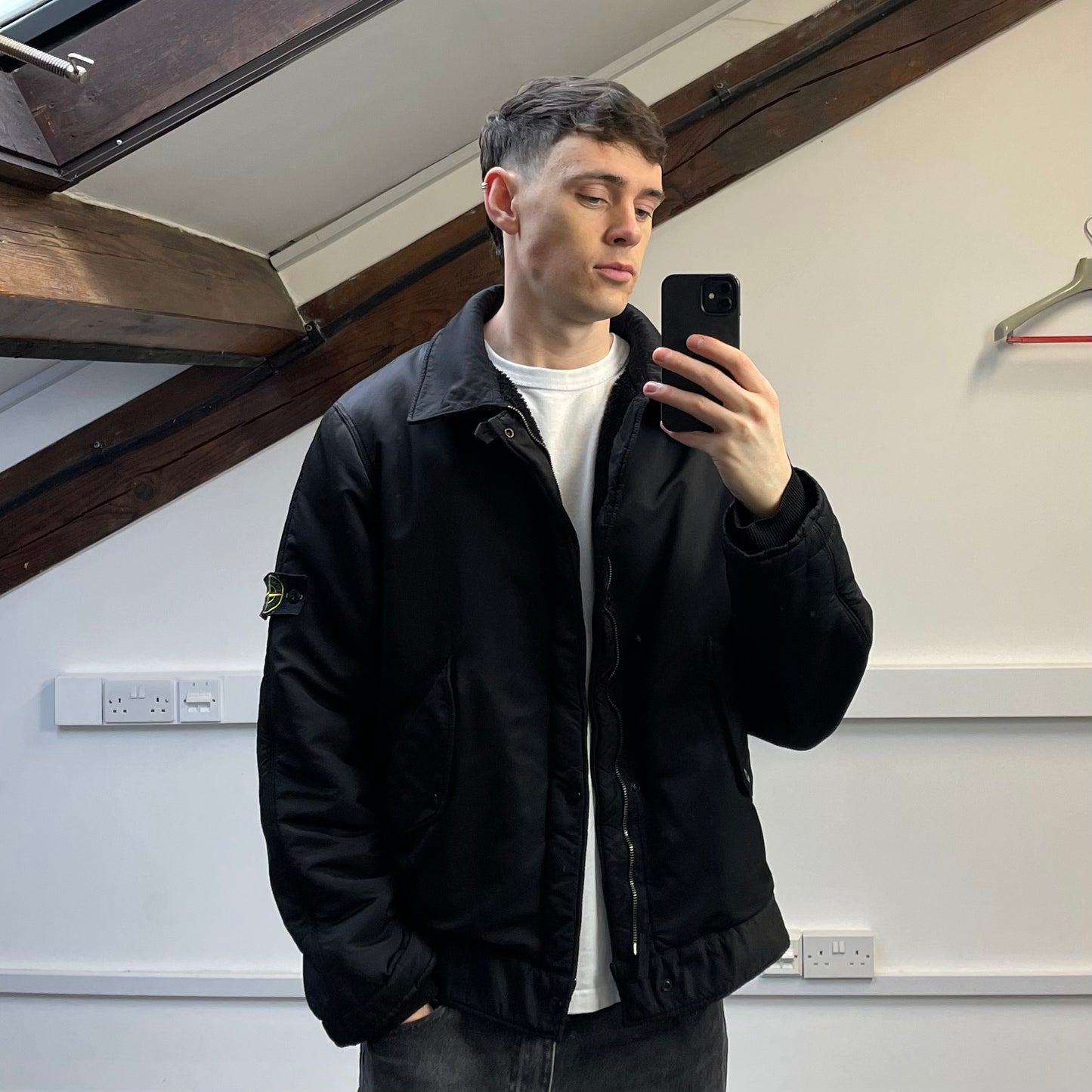 Stone Island Black AW08 Fleece-Lined Harrington Buckle Bomber Jacket