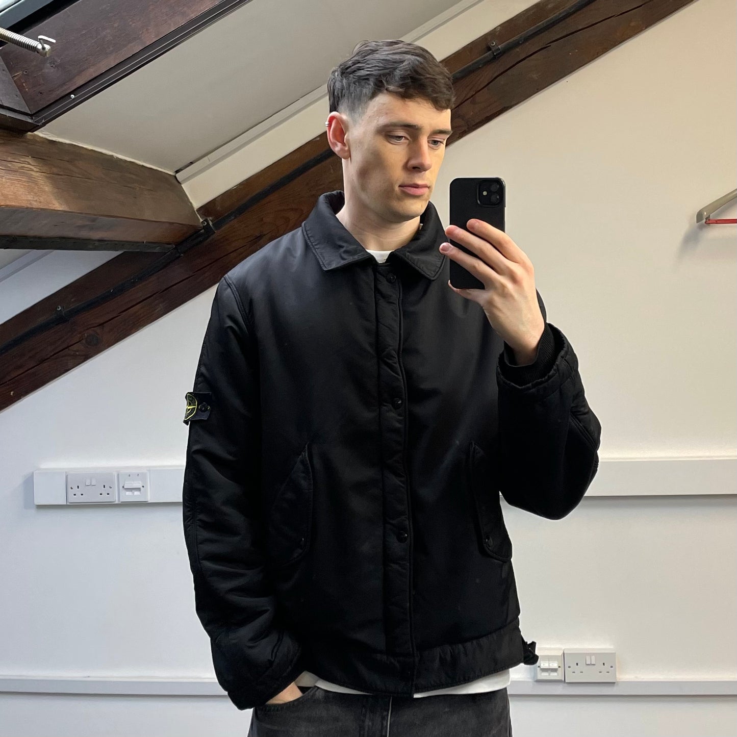 Stone Island Black AW08 Fleece-Lined Harrington Buckle Bomber Jacket