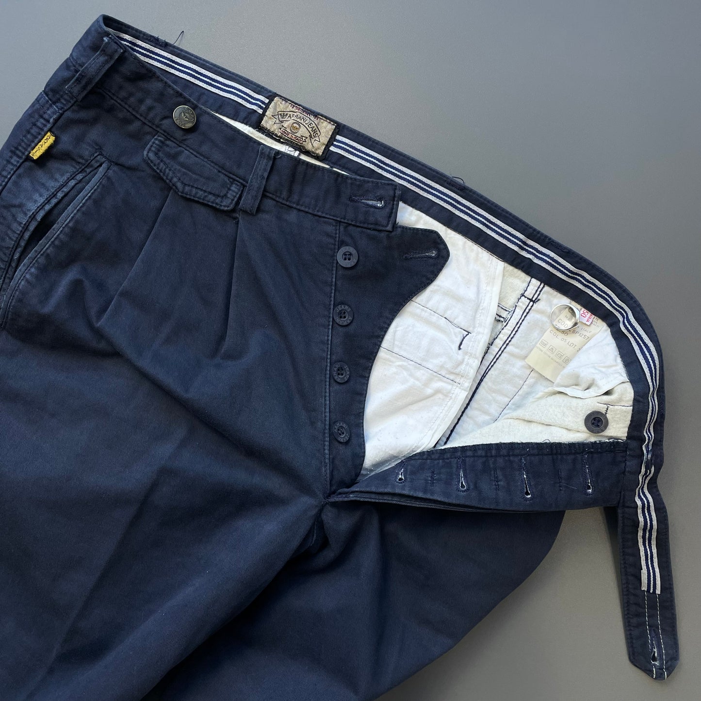 Armani Jeans Navy 90s Cotton Pleated Trousers