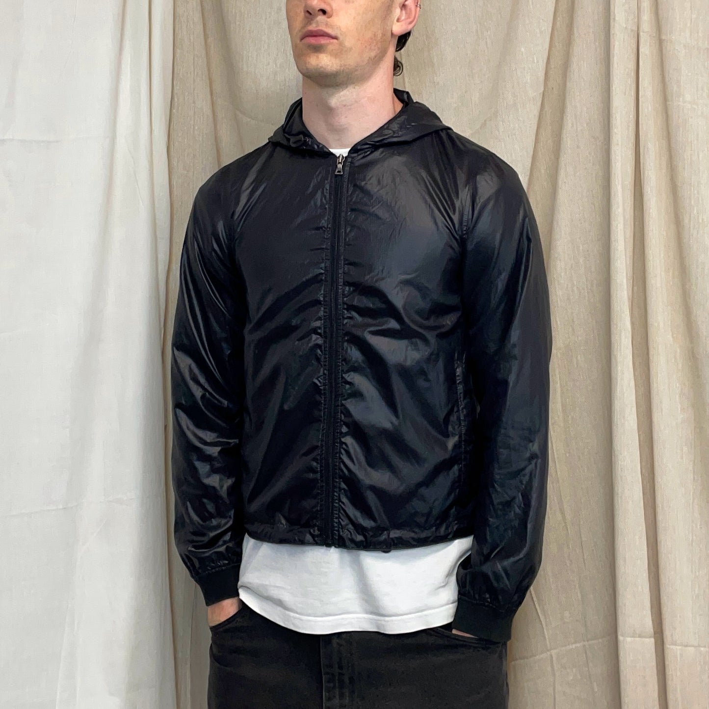 Prada Sport Black/Deep Purple 00s Lightweight Nylon Hooded Windbreaker Jacket