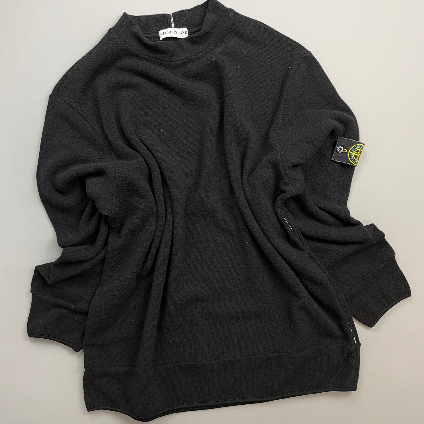 Stone Island Black AW02 Wool-Blend White-Stitch Jumper