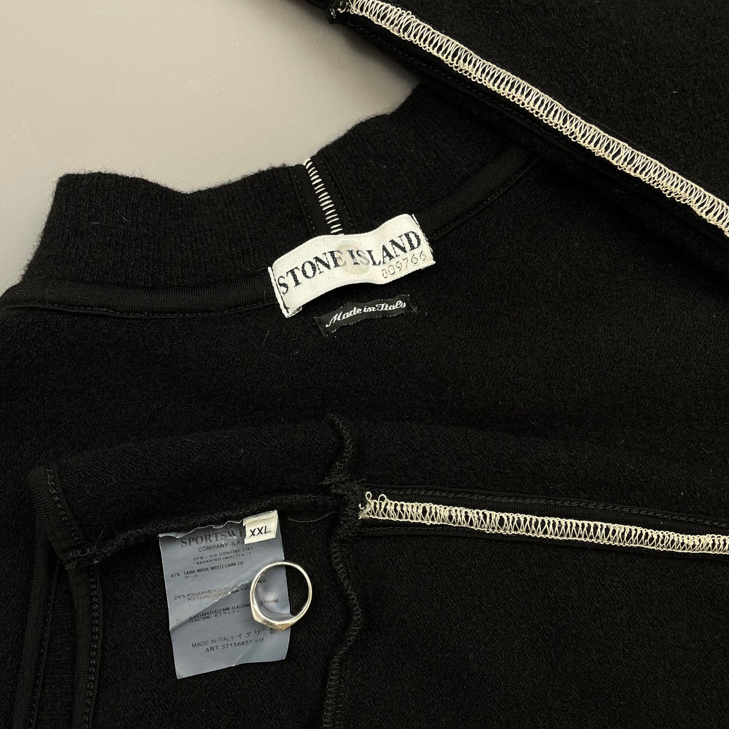 Stone Island Black AW02 Wool-Blend White-Stitch Jumper