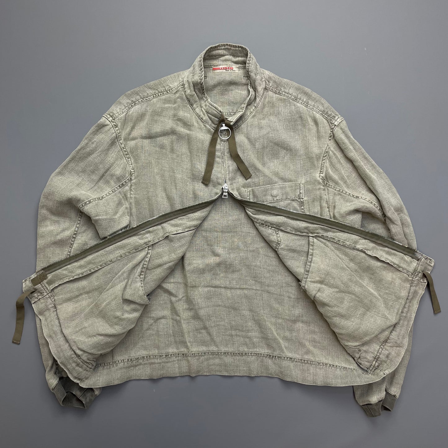 Prada Grey Linen Zip-Through Lightweight Jacket