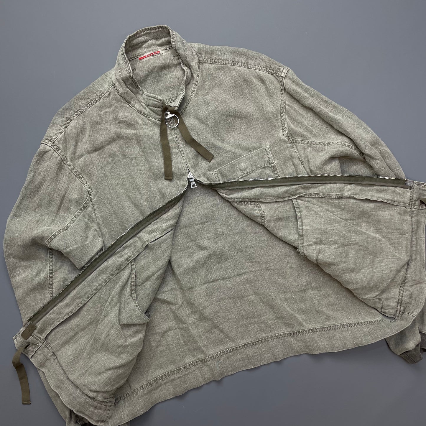 Prada Grey Linen Zip-Through Lightweight Jacket