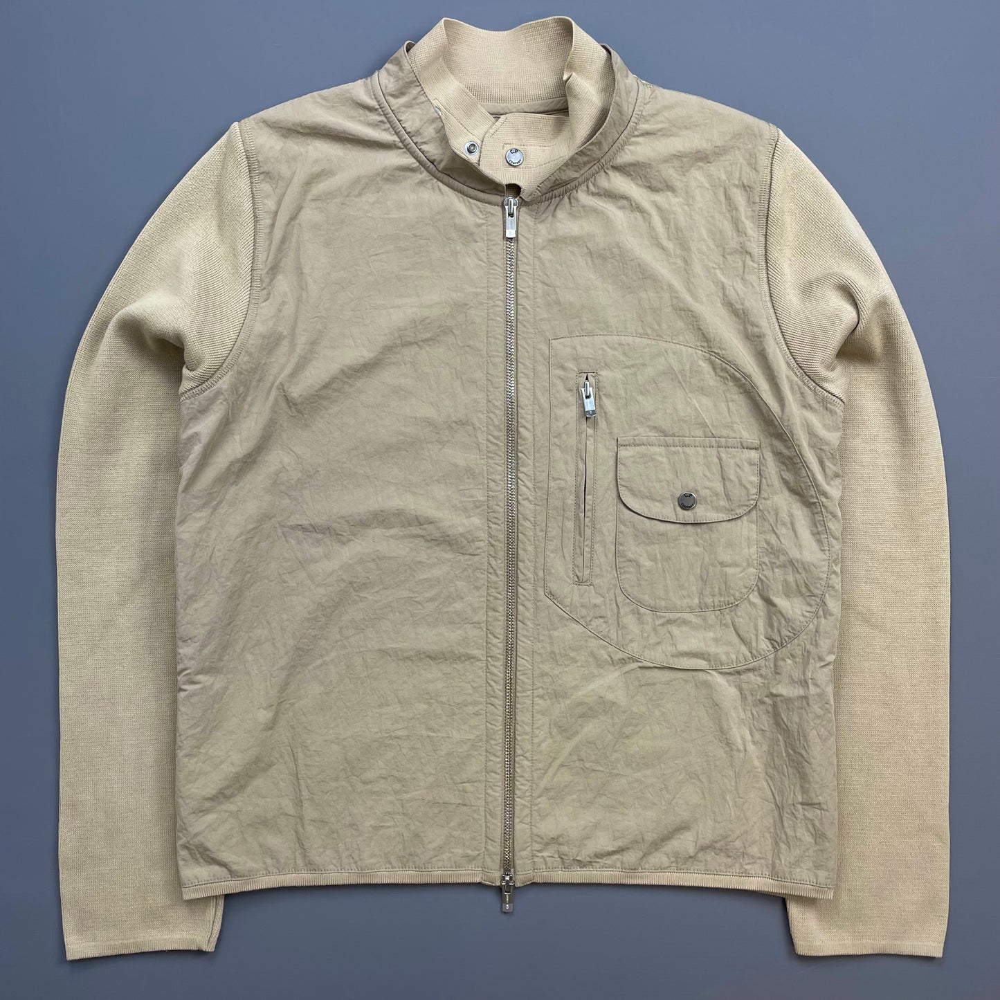 C.P. Company Beige SS04 Cotton Lightweight Hybrid Knitwear Biker Jacket