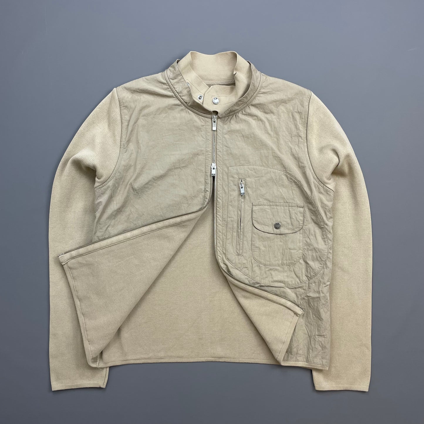 C.P. Company Beige SS04 Cotton Lightweight Hybrid Knitwear Biker Jacket