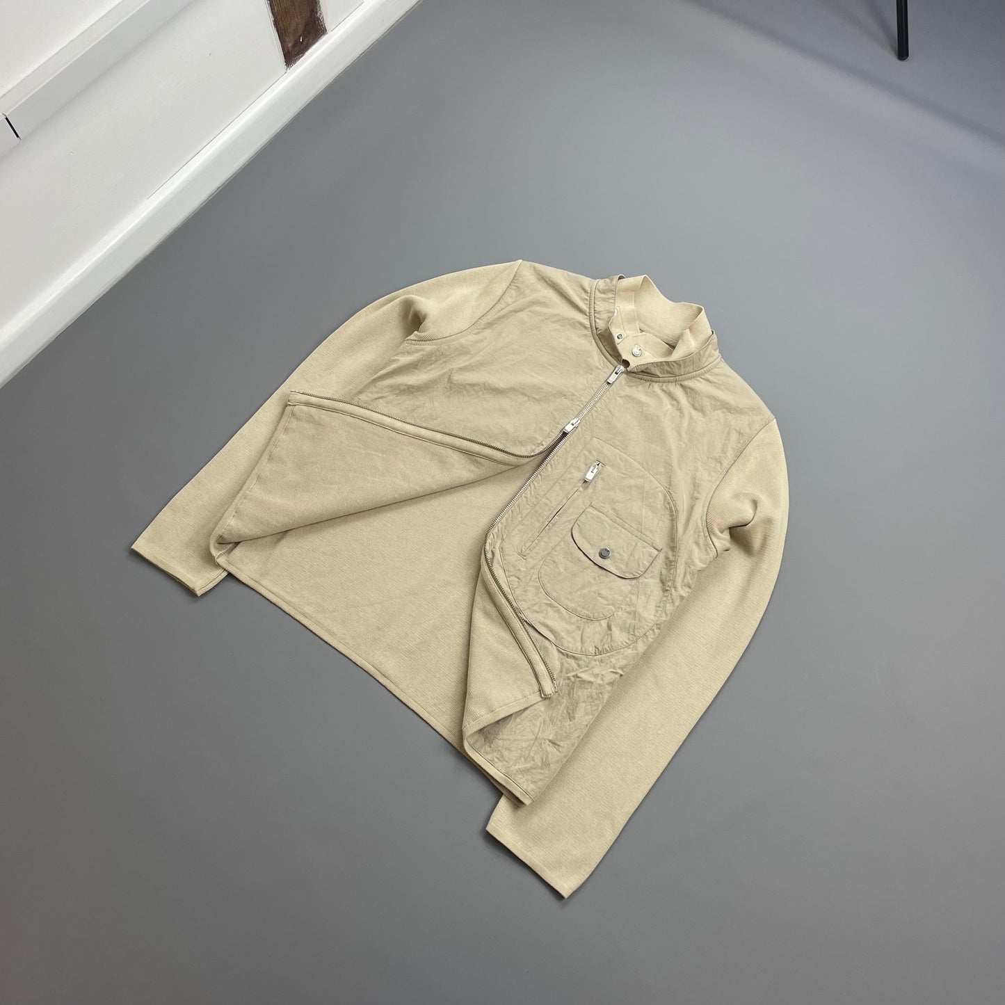 C.P. Company Beige SS04 Cotton Lightweight Hybrid Knitwear Biker Jacket