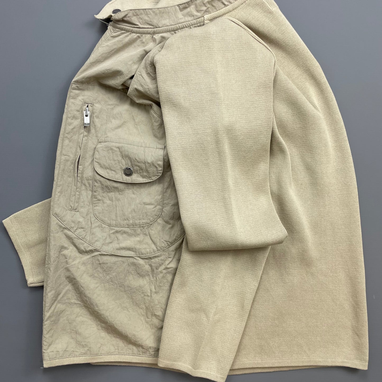 C.P. Company Beige SS04 Cotton Lightweight Hybrid Knitwear Biker Jacket