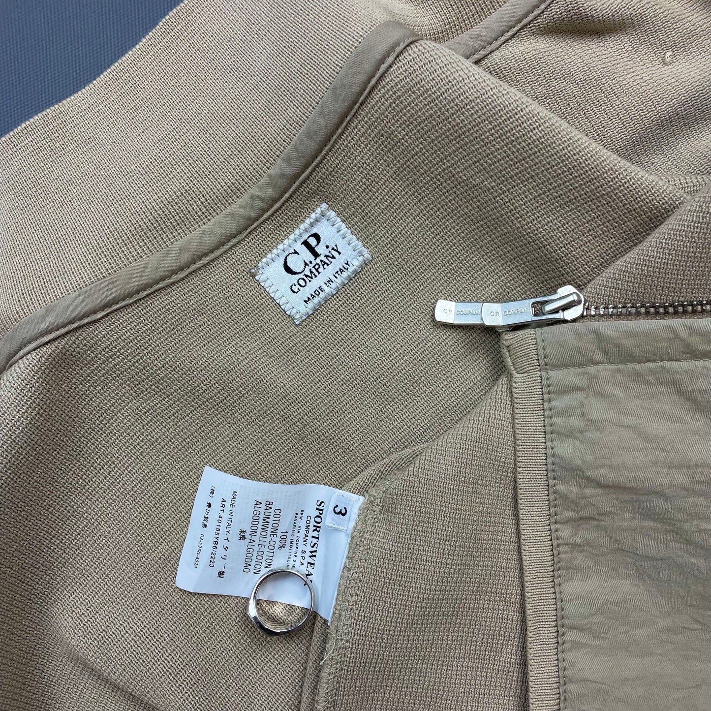 C.P. Company Beige SS04 Cotton Lightweight Hybrid Knitwear Biker Jacket