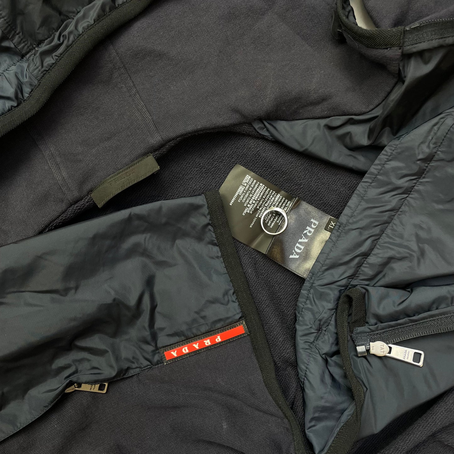 Prada Sport Navy Nylon Panel 2015 Hoodie Jacket