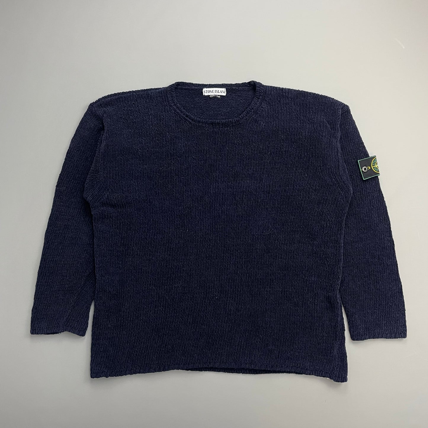 Stone Island Navy SS97 Chenille Knit Green Edge Badge Crewneck Jumper